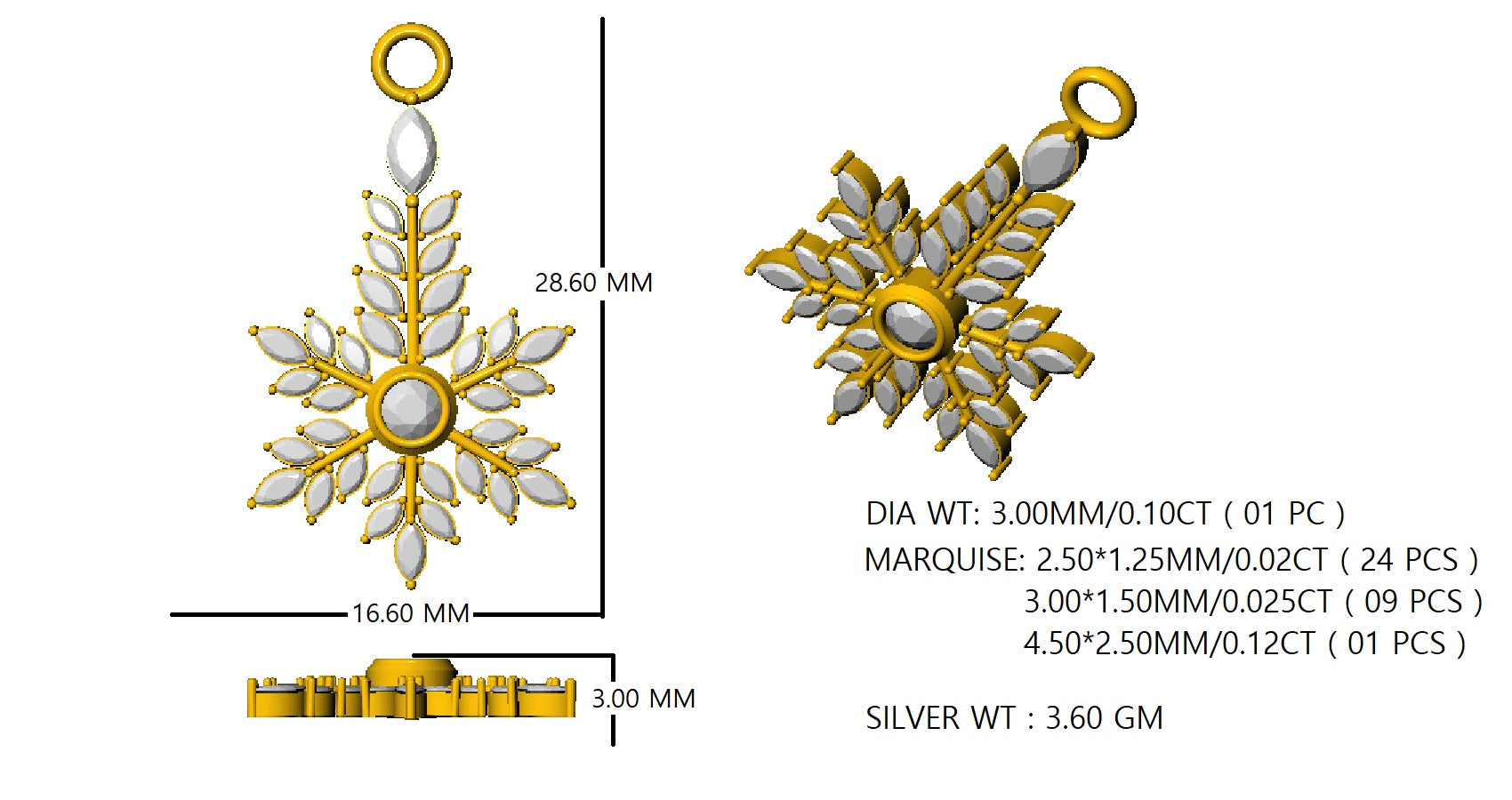 RKC 925 Silver Golden Total 2.69Ct CZ Pendant Wt 3.60gm And Wt Earring 3.20gm Set With 14K Yellow Gold Plated