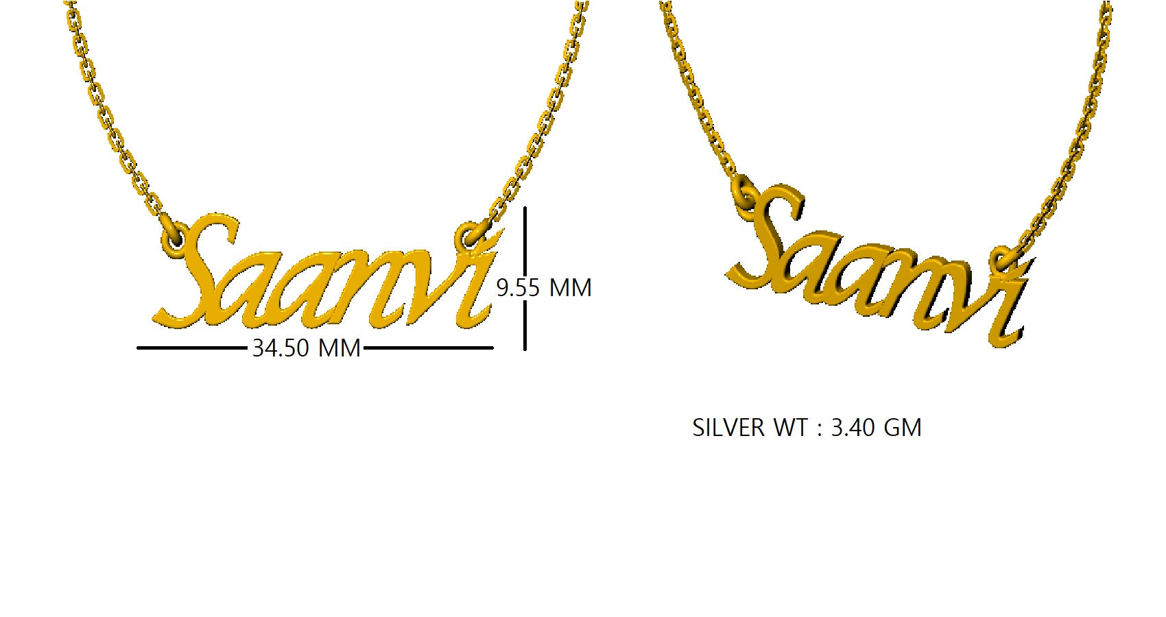 RKC Customised Any Name Pendant 925 Sterling Silver 14K Rose Gold Plated Wt 3.40 GM Height 9.55 MM