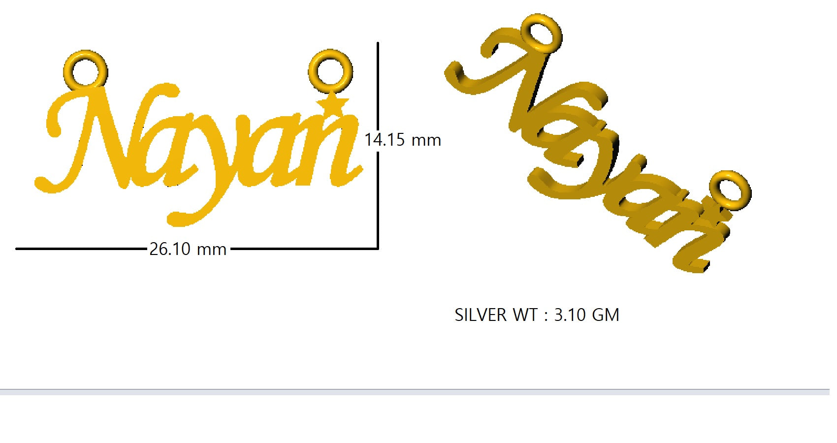 RKC Customized Any Name Pendant 925 Sterling Silver 14K Rose Gold Plated Wt 3.10 GM Height 14.15 MM