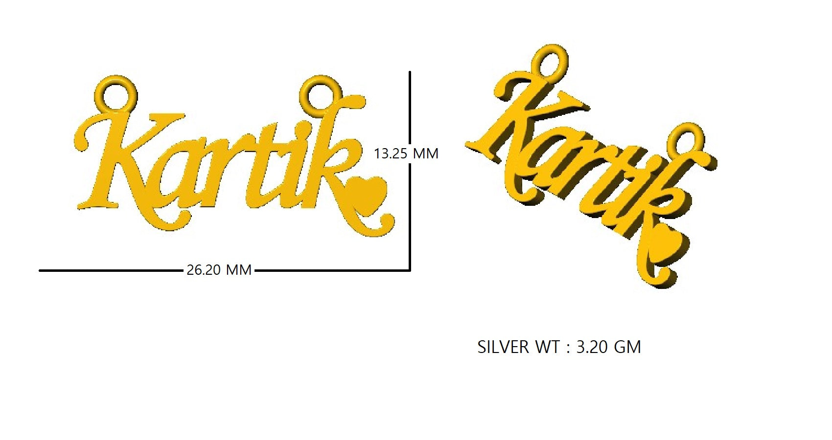 RKC Custom Name Pendant 925 Sterling Silver 14K Yellow Gold Plated Wt 3.20GM Height 13.25 MM