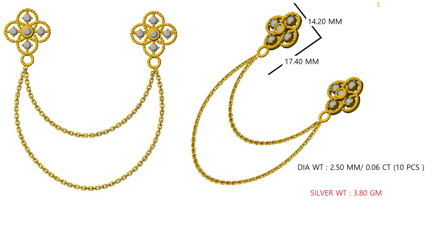 RKC Moissanite 925 Sterling Silve Brooch 14K Rose Gold Plated Product Wt 3.80 GM Height 17.40 MM