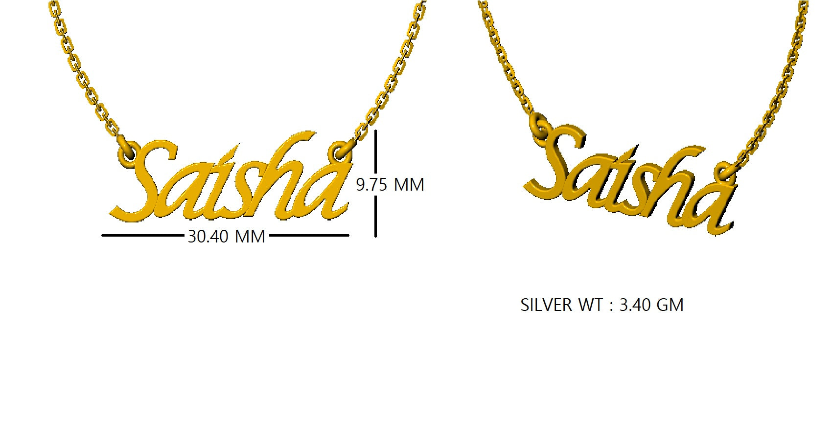 RKC Customised Any Name Pendant 925 Sterling Silver 14K Rose Gold Plated Wt 3.40 GM Height 9.75 MM