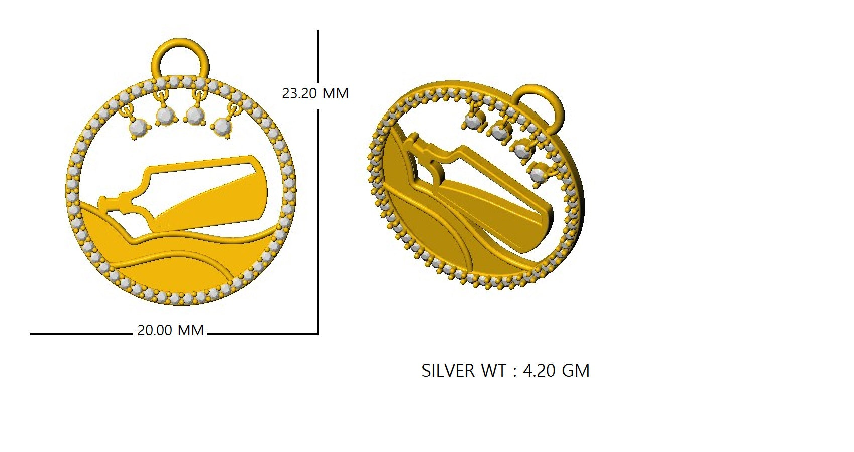 RKC 0.35 ct Enamel Moissanite Pendant 925 Silver Jewelry 14K Rose Gold Plated Wt 4.20gm Height 23.20mm