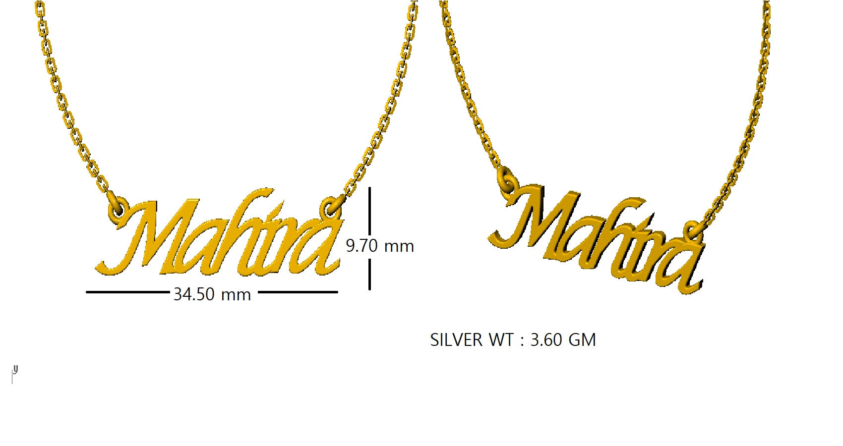 RKC Letter Name Pendant Necklace 925 Silver Jewelry 14K Rose Gold Plated Product Weight 3.60 GM Height 9.70 MM