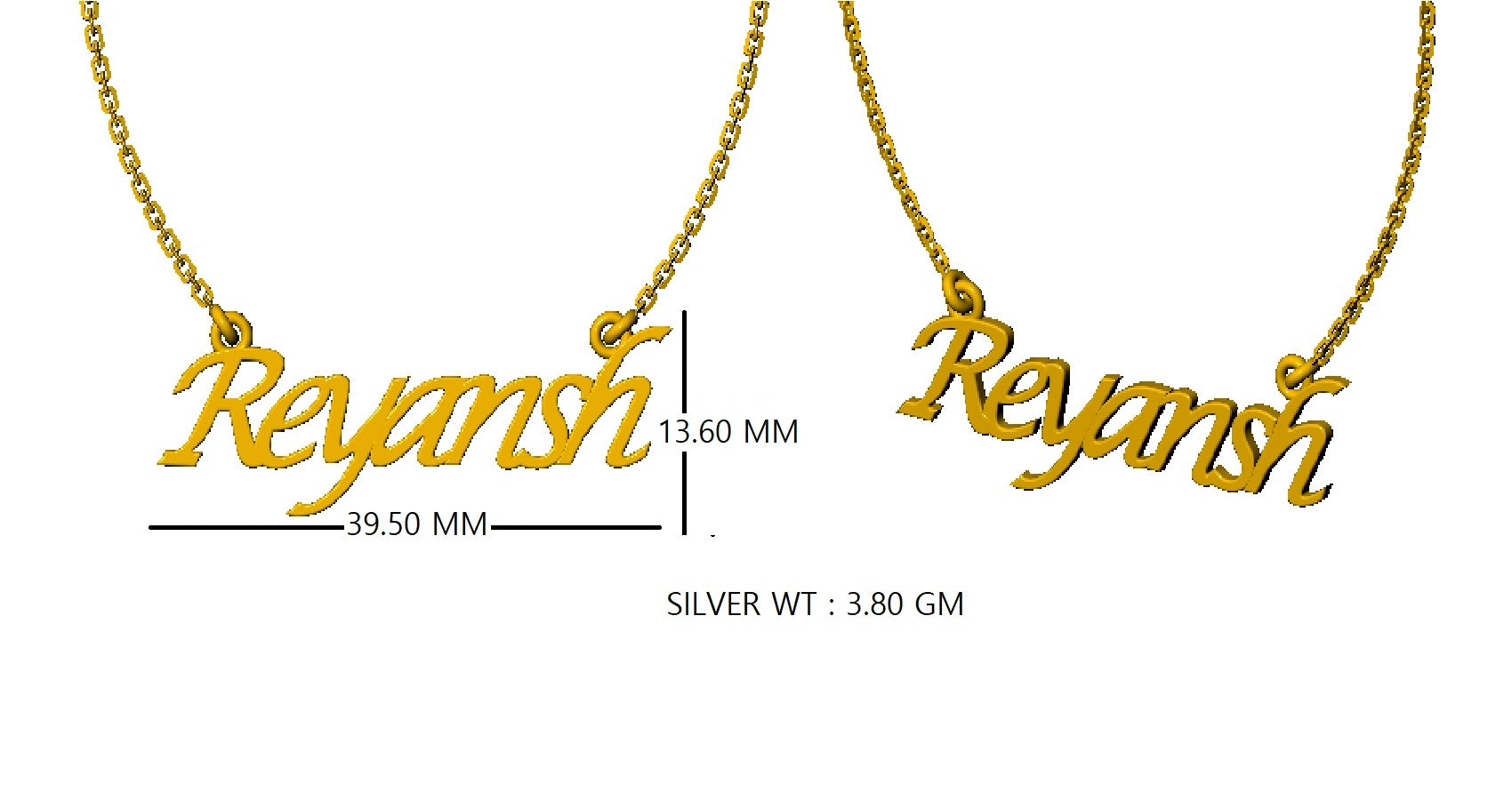 RKC Customised Any Name Pendant 925 Sterling Silver 14K Yellow Gold Plated Wt 3.80 GM Height 13.60 MM