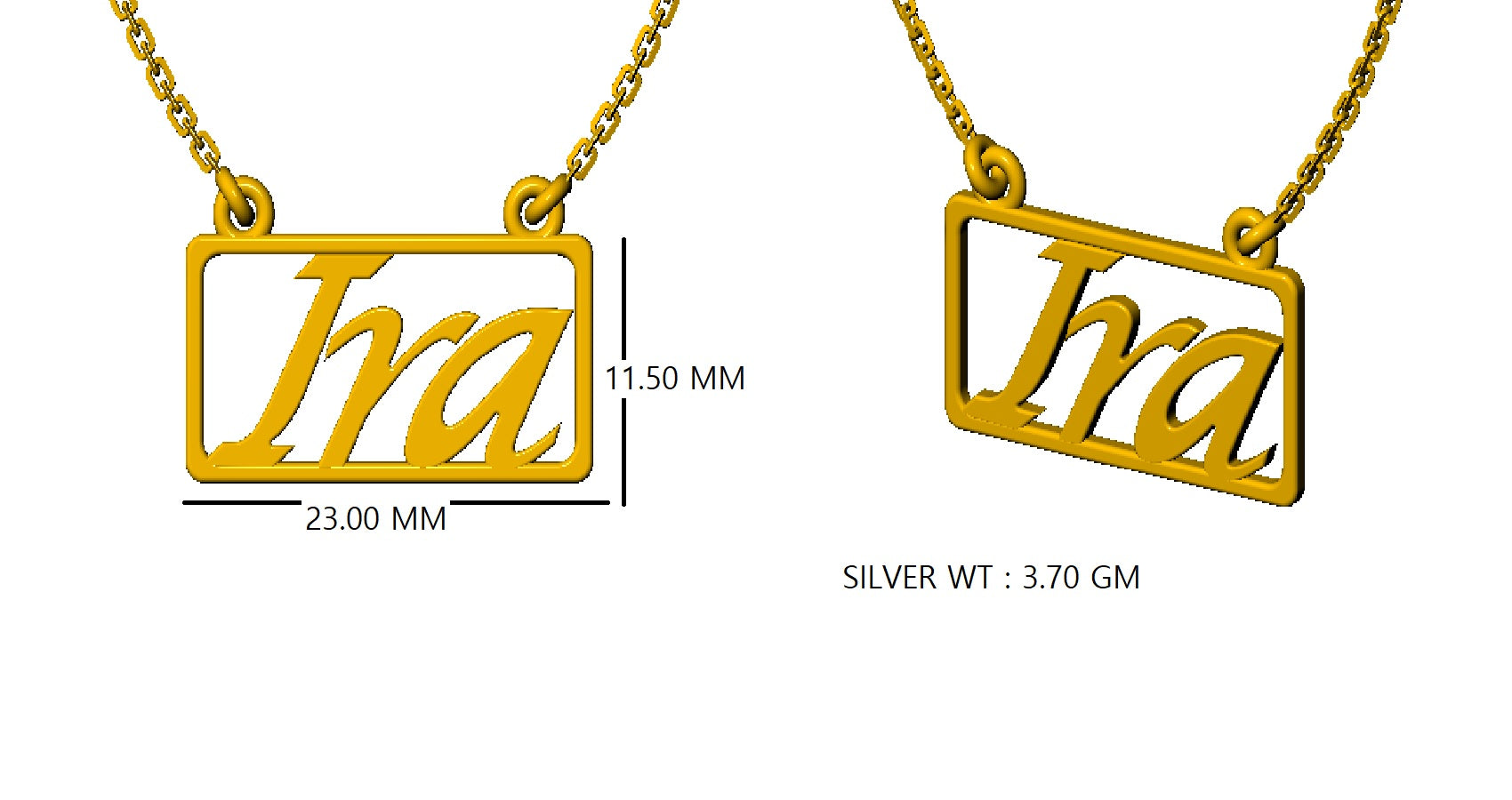 RKC Custom Name Pendant 925 Sterling Silver 14K Rose Gold Plated Wt 3.70 GM Height 11.50 MM