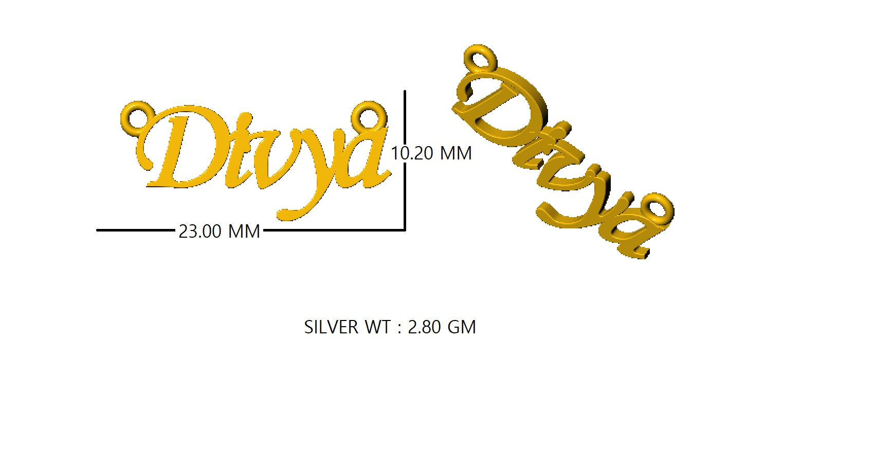 RKC Custom Name Pendant 925 Sterling Silver 14K Rose Gold Plated Wt 2.80GM Height 10.20 MM