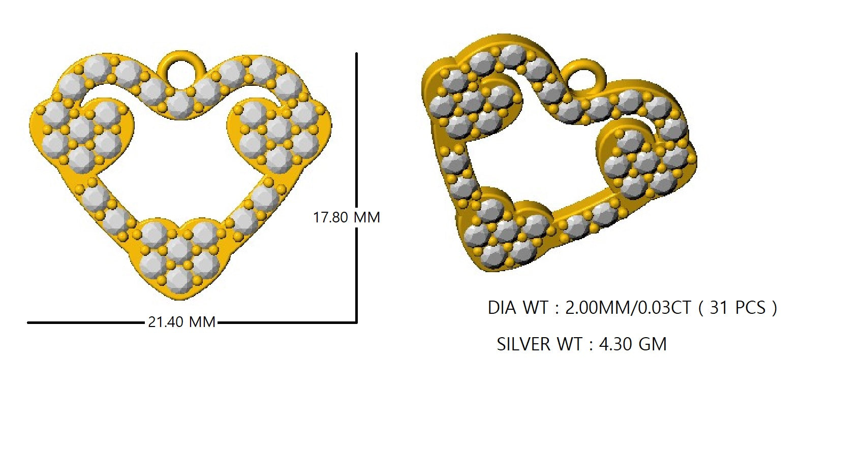 RKC – pendentif cœur Moissanite 2.00 CT, bijoux en argent 925 plaqué or Rose 14K, poids 4.30 GM, hauteur 17.80 MM