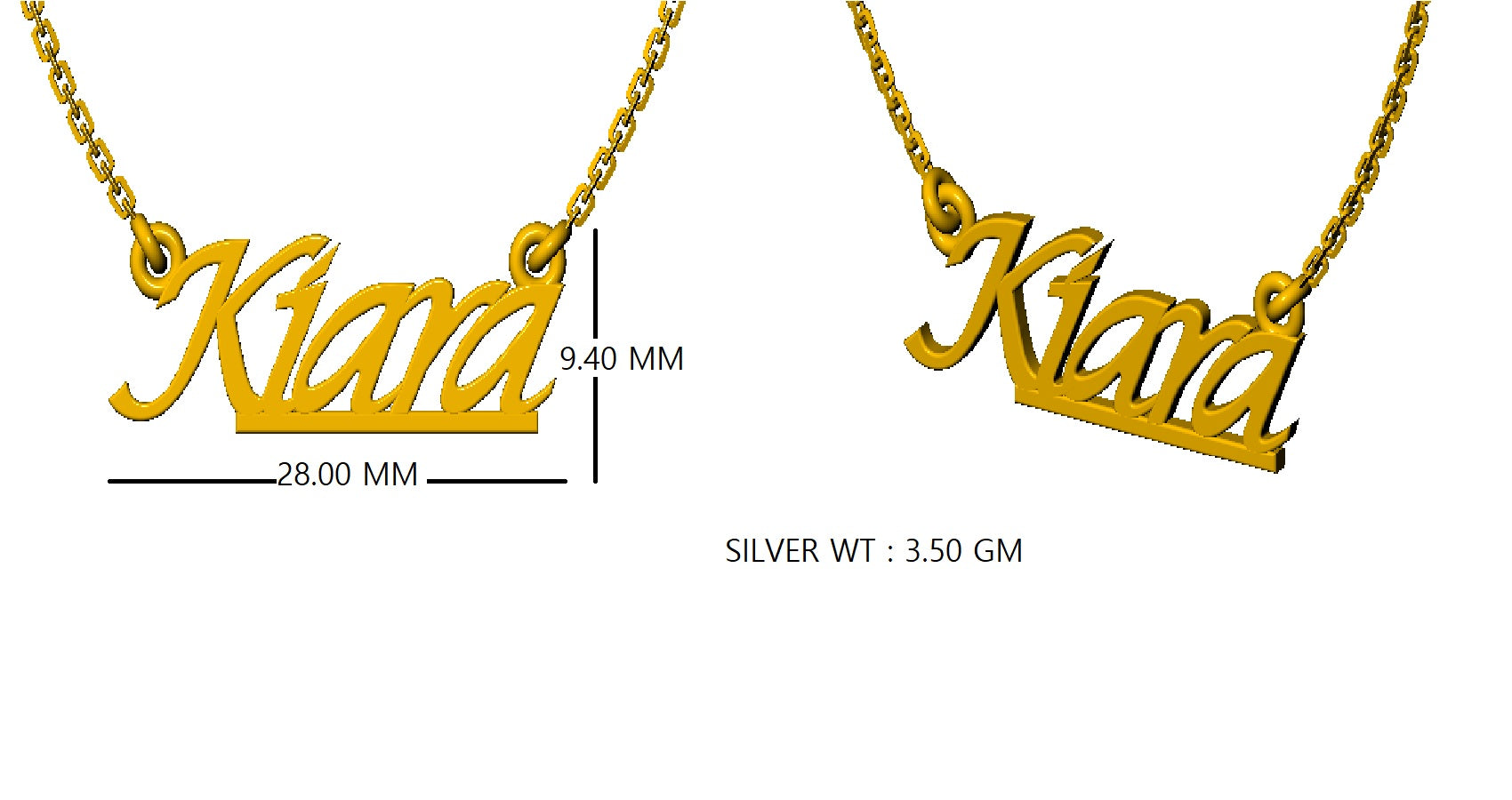 RKC Customised Any Name Pendant 925 Sterling Silver 14K Yellow Gold Plated Wt 3.50 GM Height 9.40 MM