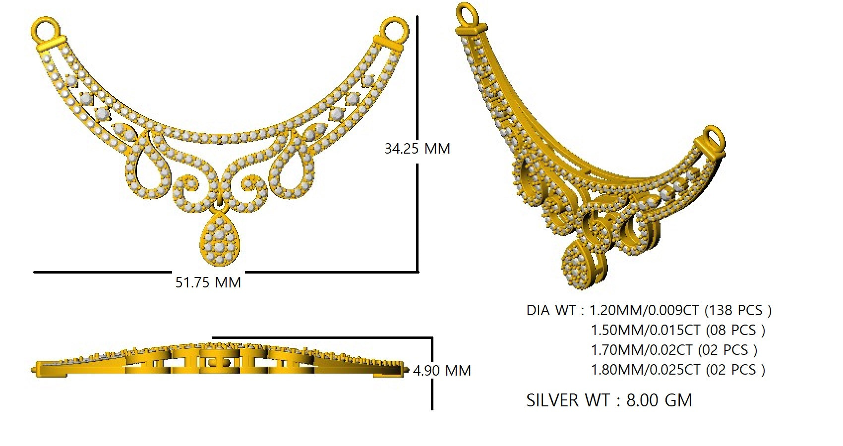 RKC 1.45Ct Moissanite Women Mangalsutra 925 Silver 14k Yellow gold Plated Product Weight 8.00gm Height 34.25mm