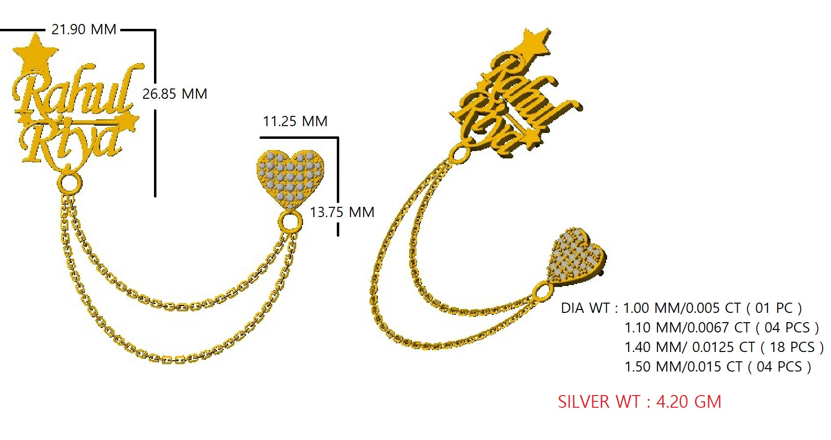 RKC 모이사나이트 925 스털링 실버 브로치 14K 옐로우 골드 도금 제품 중량 4.20GM 높이 26.85MM