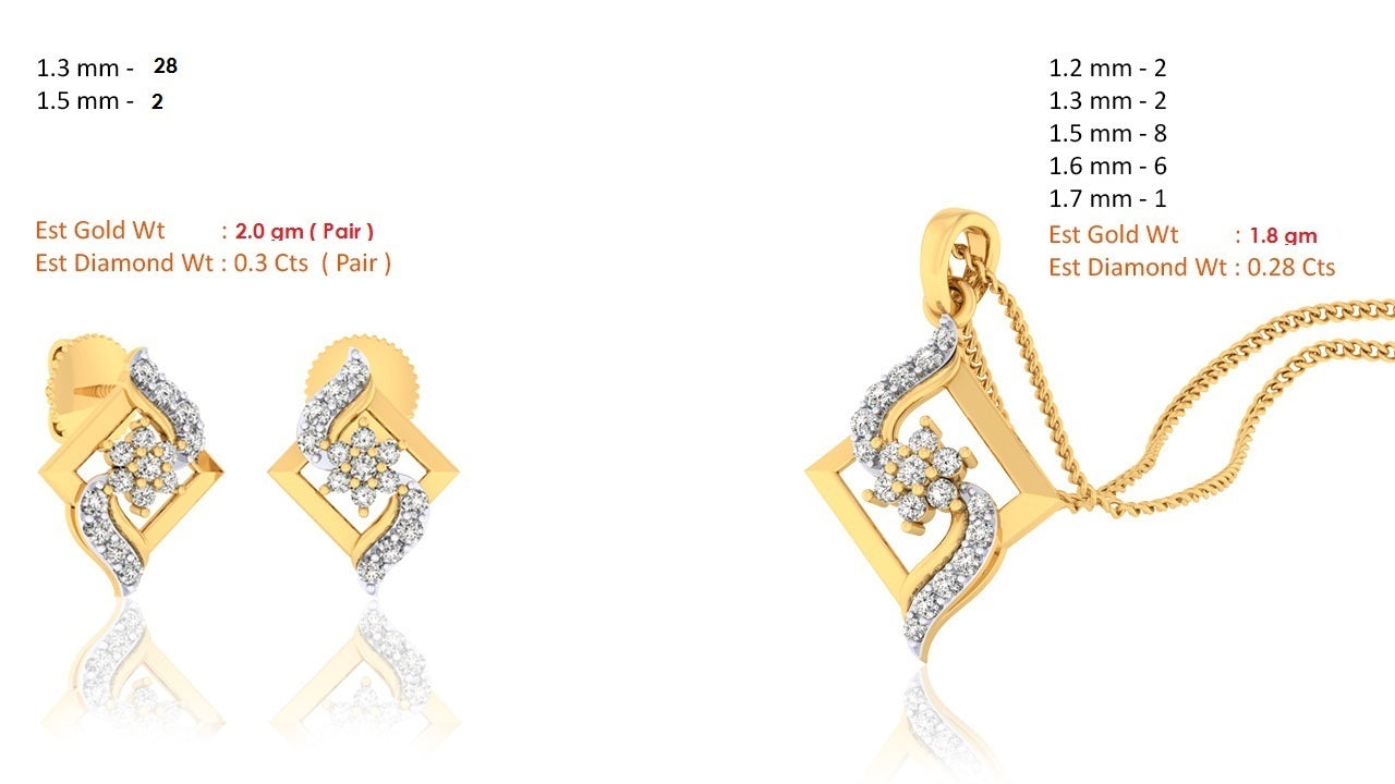 RKC 925 فضة ذهبية إجمالية 0.58 قيراط قلادة مويسانيتي بوزن 3.20 جرام ومجموعة حلق بوزن 2.20 جرام مطلية بالذهب الوردي عيار 14 قيراط