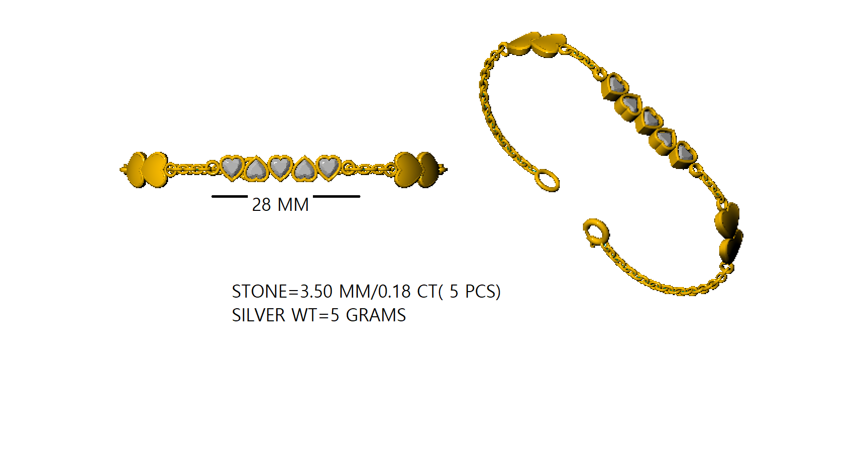आरकेसी 925 स्टर्लिंग सिल्वर 0.9 सीटी मोइसानाइट महिलाओं के दिल के आकार का आकर्षक कंगन 14K रोज़ गोल्ड प्लेटेड वजन 5 ग्राम
