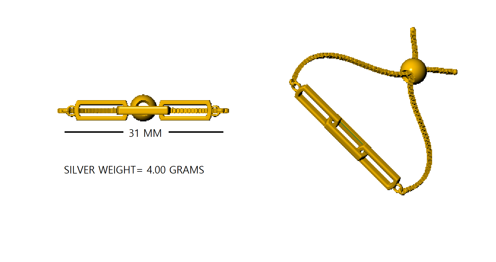 RKC 925 Sterling Silver Women's Link Bolo Bracelet 14K White Gold Plated Weight 4 gm