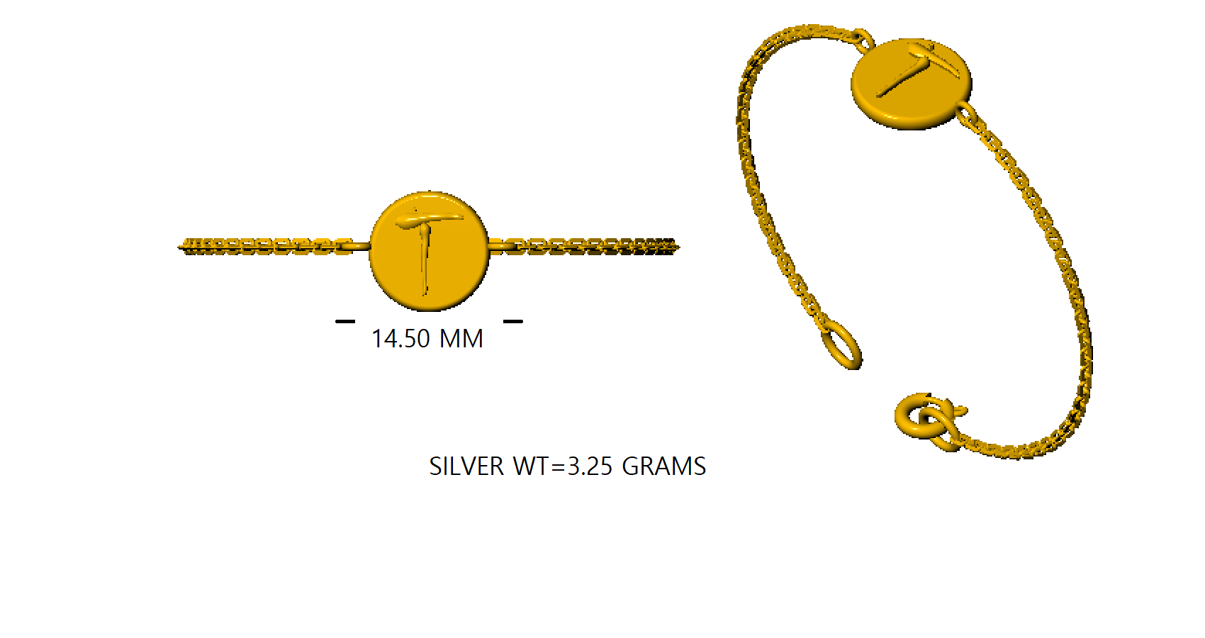 RKC 925 Sterling Silver Round Shape Initial Bracelet Gift for Her 14K Yellow Gold Plated Wt 3.25gm