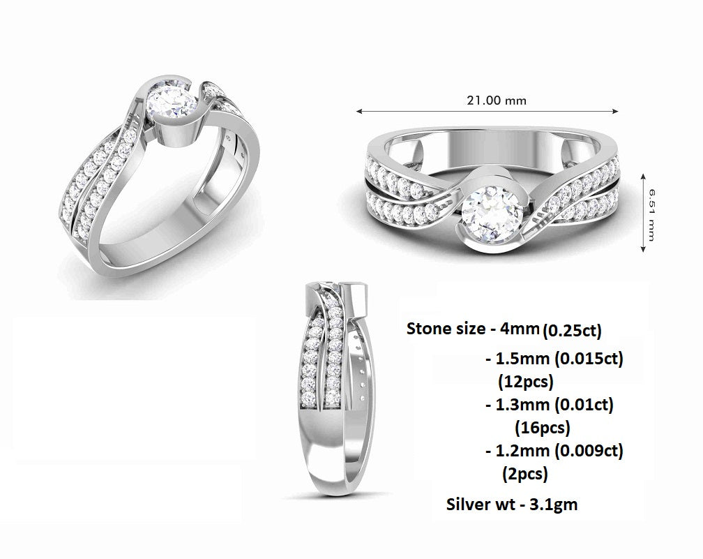 RKC Moissanite Promise Bypass Engagement Ring 925 Silver 14K Yellow Gold Over Wt 3.1 gm