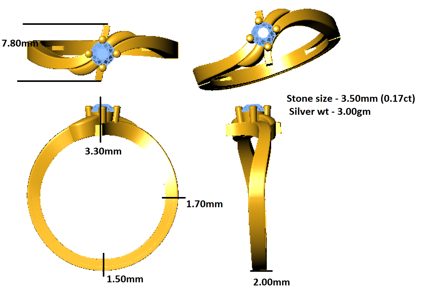 RKC 0.17 Ct Round Moissanite Engagement Ring 925 Silver White Gold Plated For Women's Weight 3 gm And Width 2mm