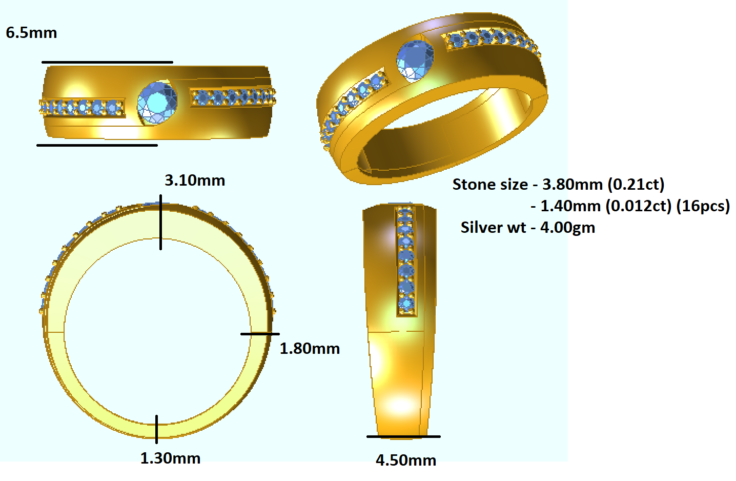 RKC ラウンド カット モアッサナイト エンゲージメント リング シルバー 925 18k ローズゴールドメッキ 男性用 重量 4gm 幅 4.50mm