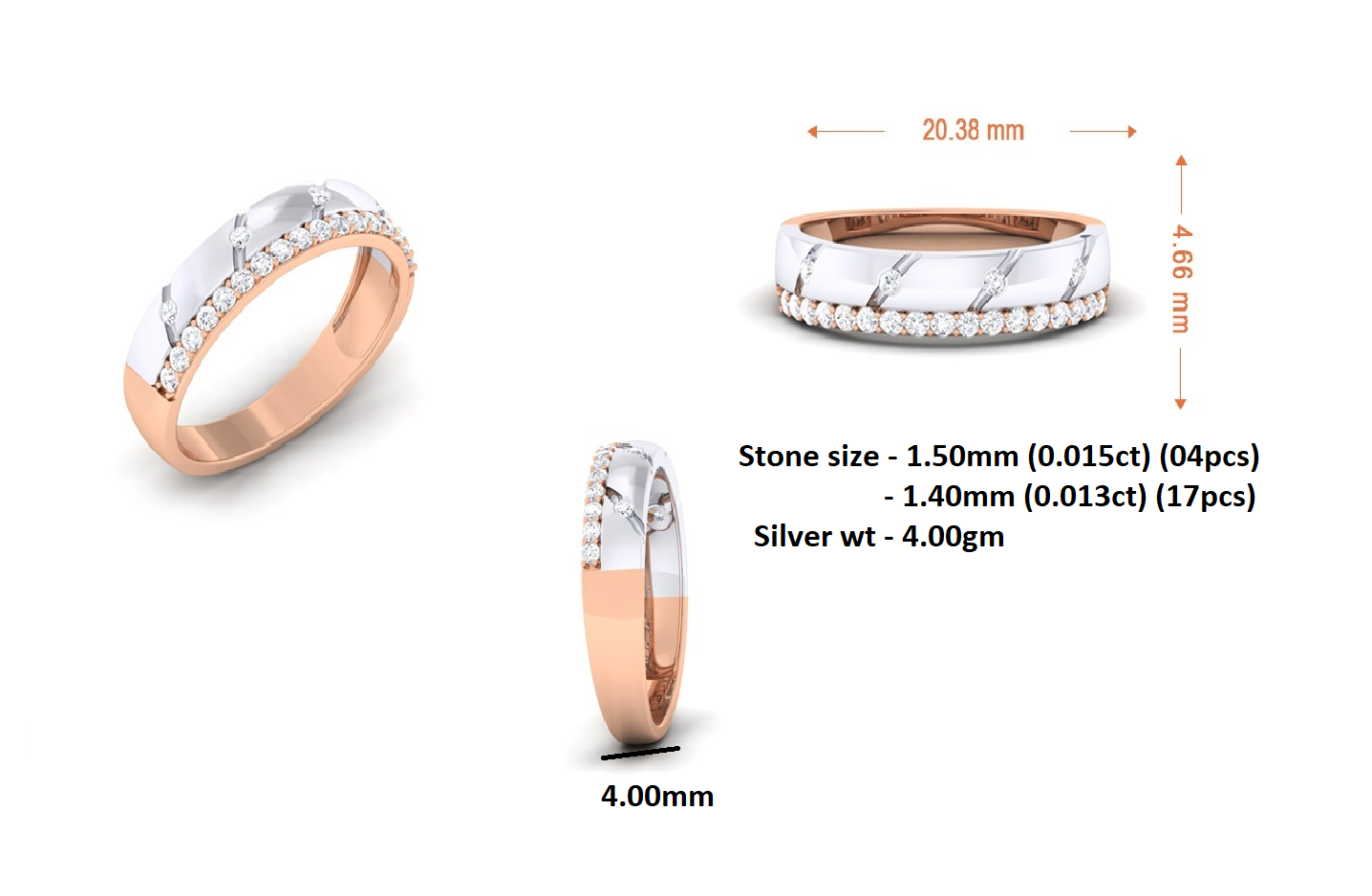 RKC 0.28 Ct Moissanite 925 Sterling Silver Gold Plated Men Band Ring For Valentine Gift Weight 4gm And Width 4mm