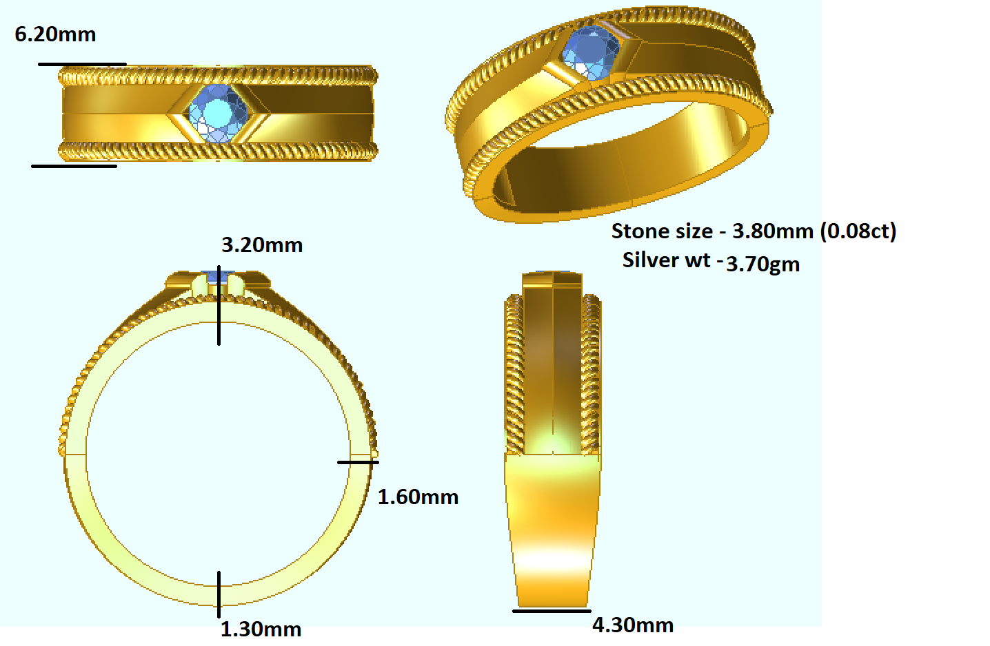 Δαχτυλίδι αρραβώνων RKC Moissanite Ασήμι 925 Για Ανδρικό Βάρος 3,70 γρ. Και Πλάτος 4,30 Χιλ.