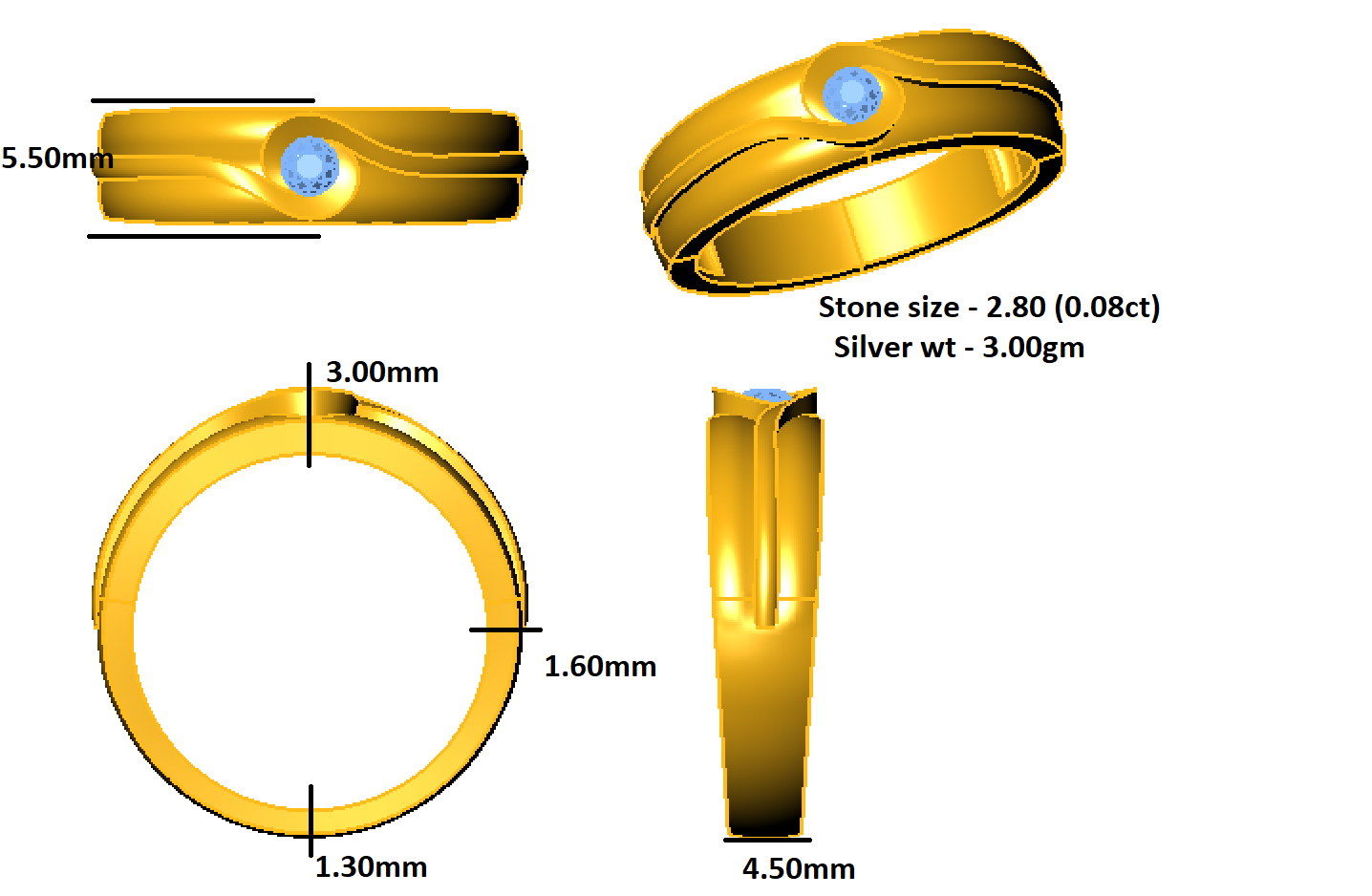 RKC 0.08 Ct Moissanite Engagement Ring 925 Silver 14k Rose Gold Plated For Men's Weight 3 gm Width 4.50mm