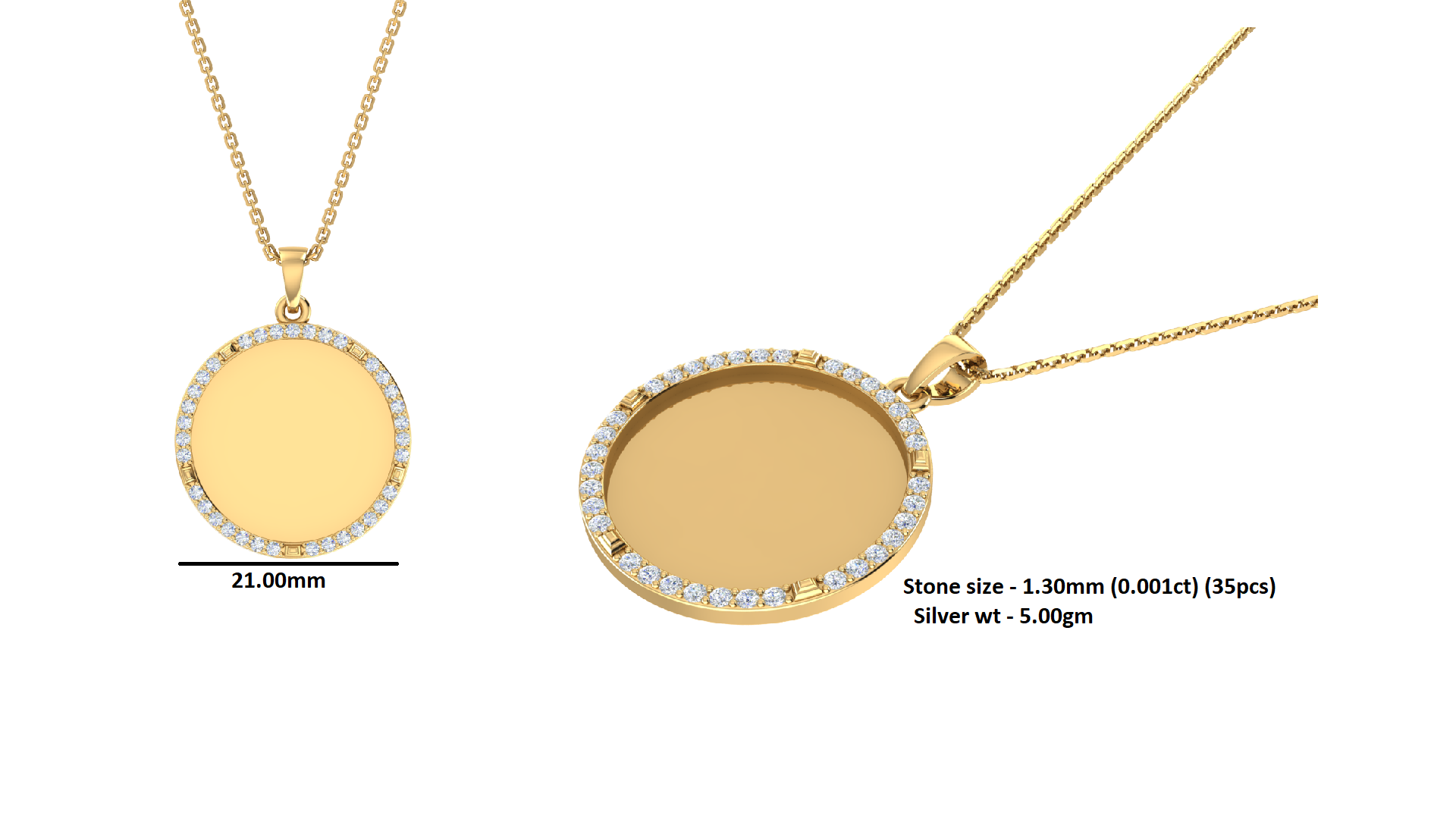 RKC Memory Photo Certified Moissanite Pendant Necklace 14k Yellow Gold Plated 925 Silver