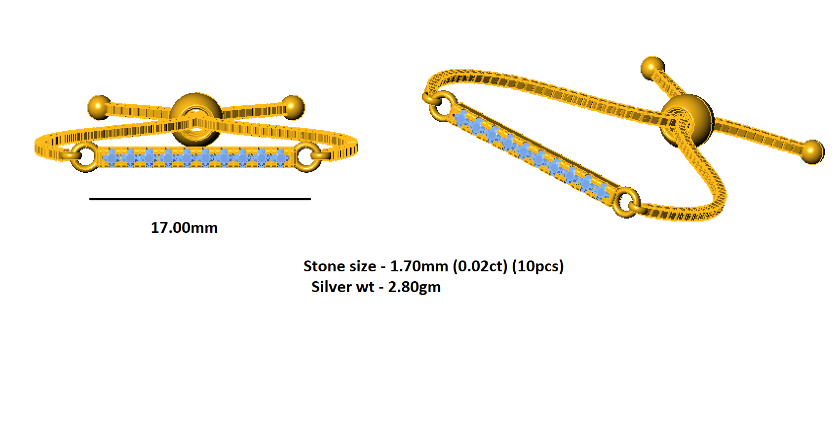 RKC 925 Sterling Silver Carat Wt 0.2 CT Multi Women's Bolo Adjustable Bracelet 14K Yellow Gold Plated Product Weight 2.80 GM