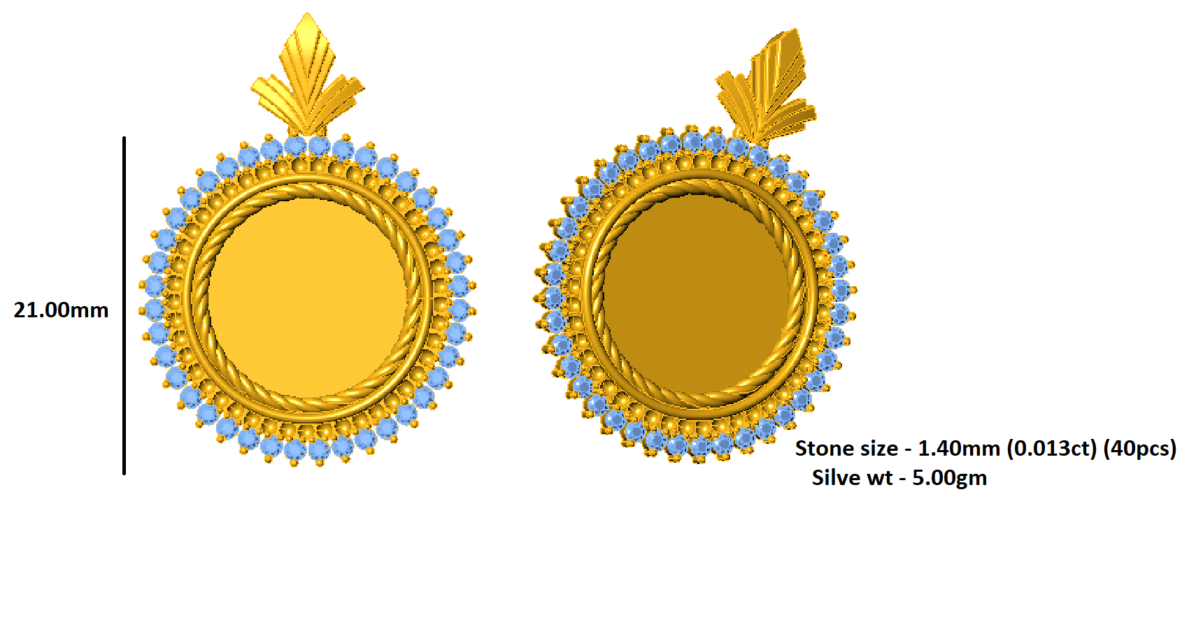 RKC 0.52Ct मॉइसॅनाइट फोटो पेंडंट 925 चांदीचे दागिने 14K पिवळा सोन्याचा मुलामा असलेला Wt 5gm उंची 21mm