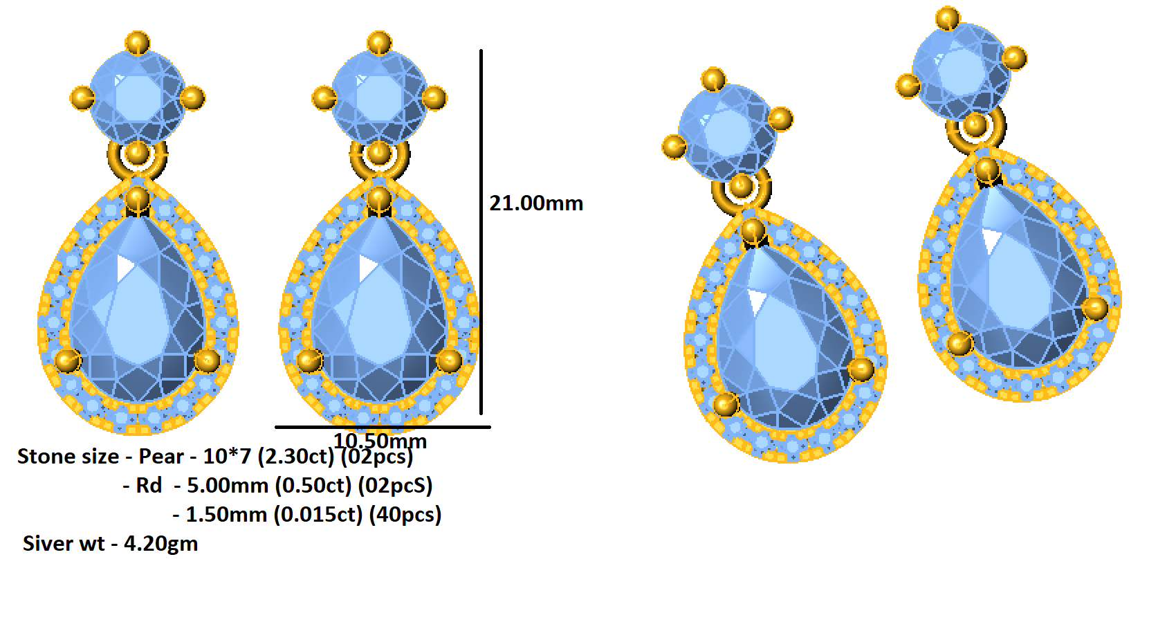 RKC 925 стерлингового срэбра жаночая завушніца з грушай, 14 карат, жоўтая больш за вагу 4,20 GM, вышыня 21,00 мм