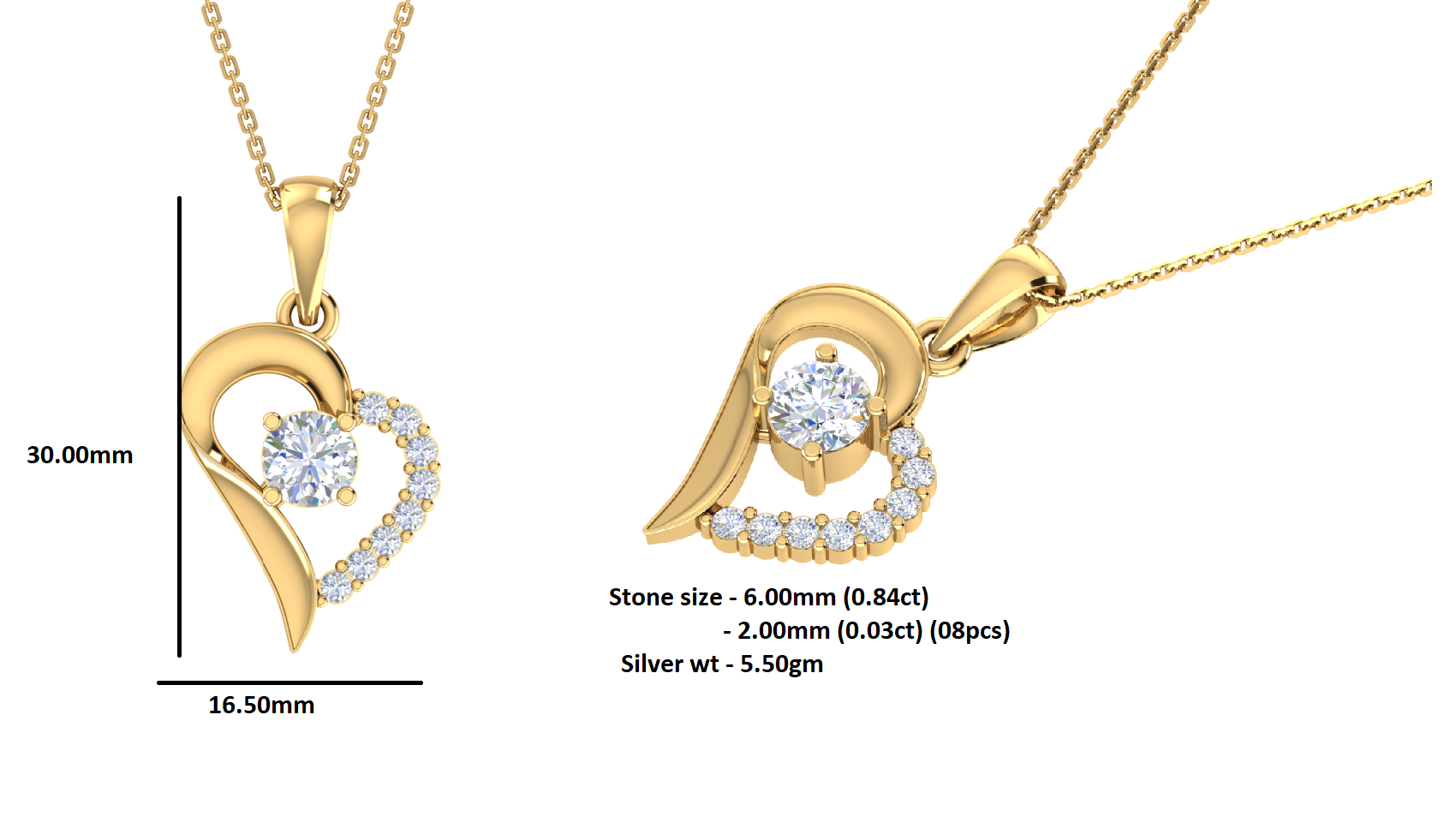 RKC Rose Gold Moissanite Heart Pendant With Link Chain Gift For Girls 925 Silver Weight 5.50 gm