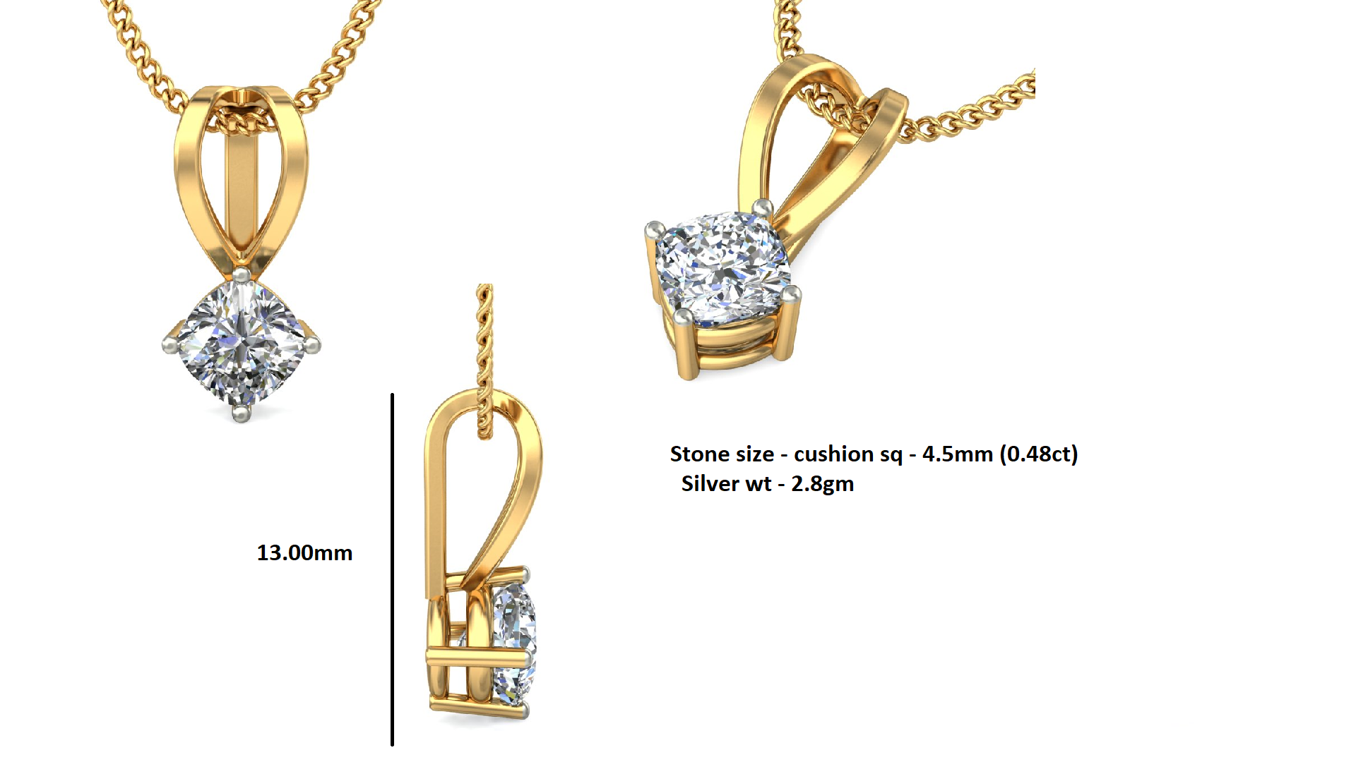 RKC 925 Sterling Silver 0.48 Ct Moissanite Solitaire Women Pendant 14K Rose Gold Finish Wt 2.8 gm Height 13 mm