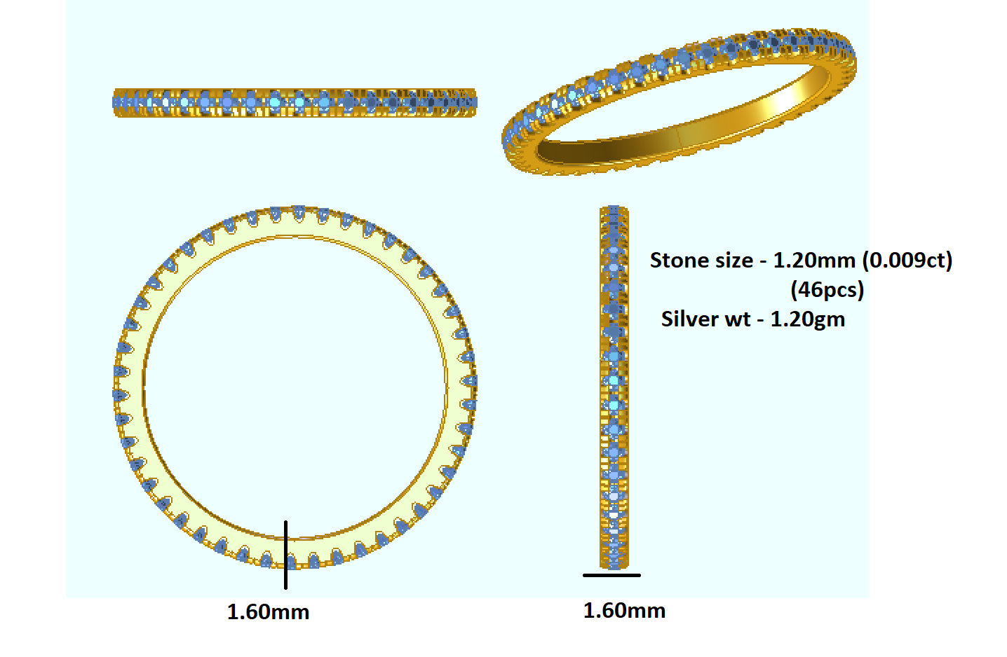 RKC Moissanite Women's Eternity Band Engagement Ring 14K Rose Gold Plated 925 Sterling Silver Wt 1.20 Gm Width 1.60 MM