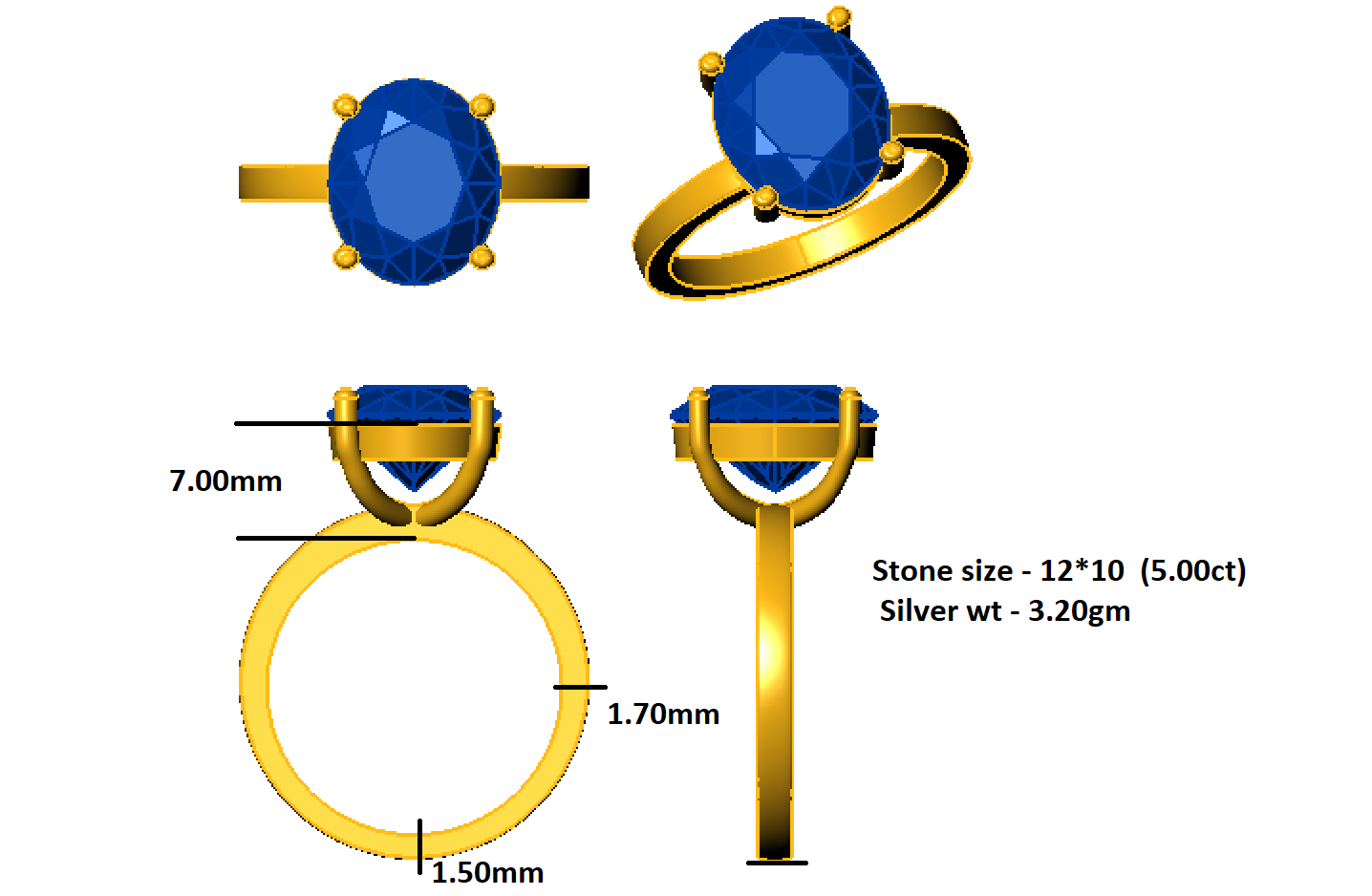 RKC 5 Ct Cincin Pertunangan Moissanite Potongan Oval Perak 925 14K Berlapis Emas Kuning untuk Wanita Berat 3,20 Gram