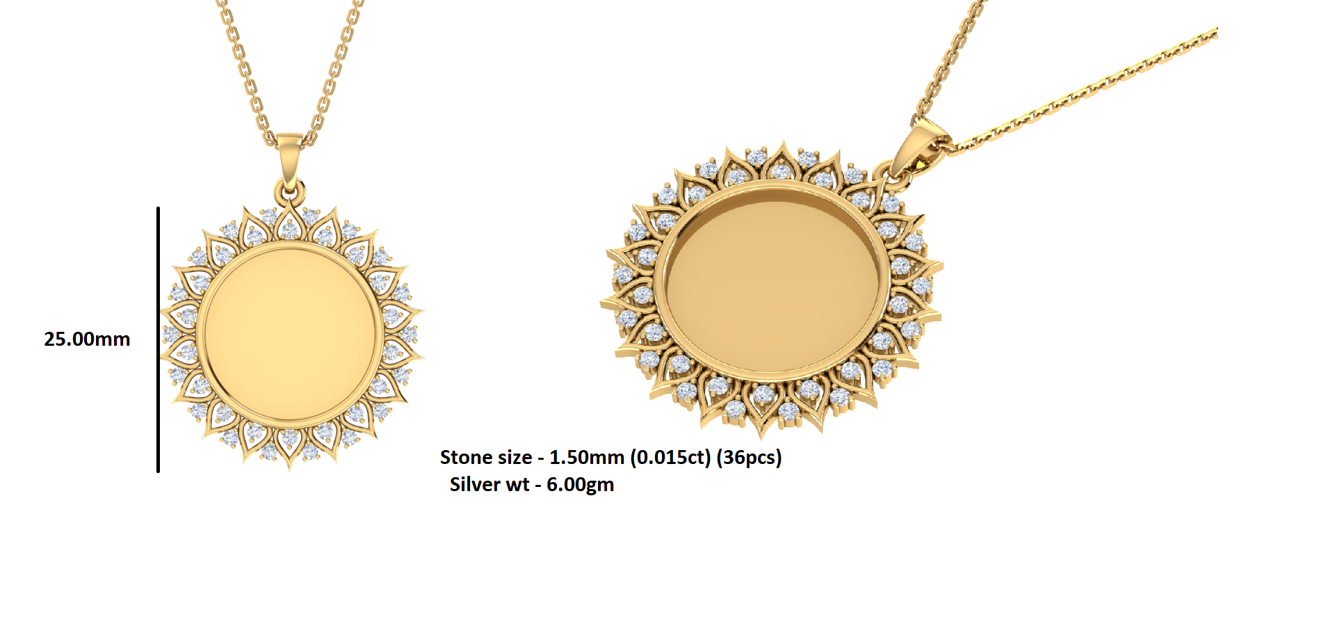 RKC Moissanite/ Cubic Zirconia Photo Pendant Necklace 14k Yellow Gold Plated Weight-6gm