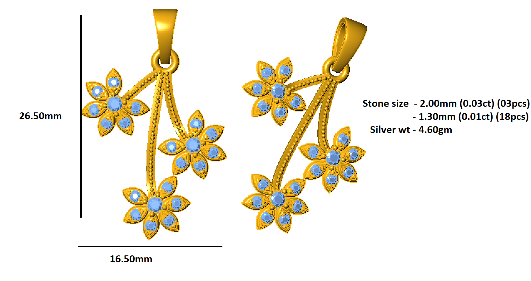 RKC 0.27Ct एमराल्ड फ्लोरल लटकन 925 चांदीचे दागिने 14K रोझ गोल्ड प्लेटेड 4.60WT उंची 26.50mm