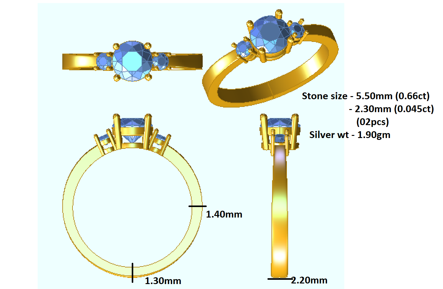 RKC 0.75 Ct Round Cut Moissanite Engagement Ring 925 Silver 14k Rose Gold Plated For Women's Wt 1.90 gm And Width 2.20 mm