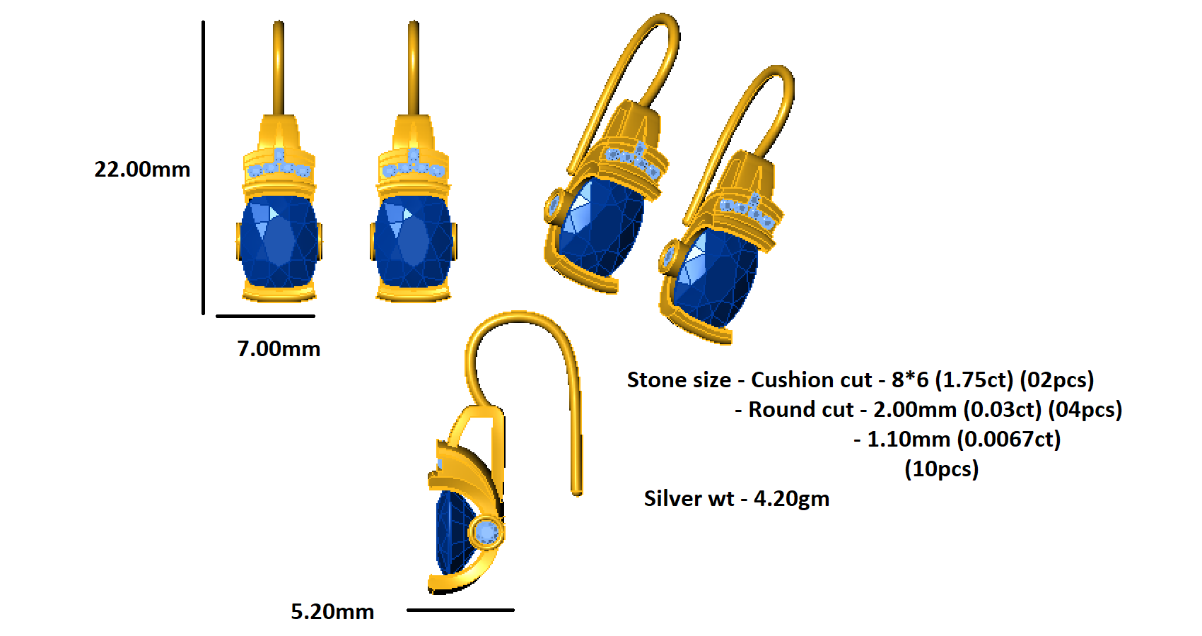 RKC 925 স্টার্লিং সিলভার হুপ মহিলাদের কানের দুল 14k হলুদ ওভার পণ্য Wt 4.20 GM উচ্চতা 22.00 MM