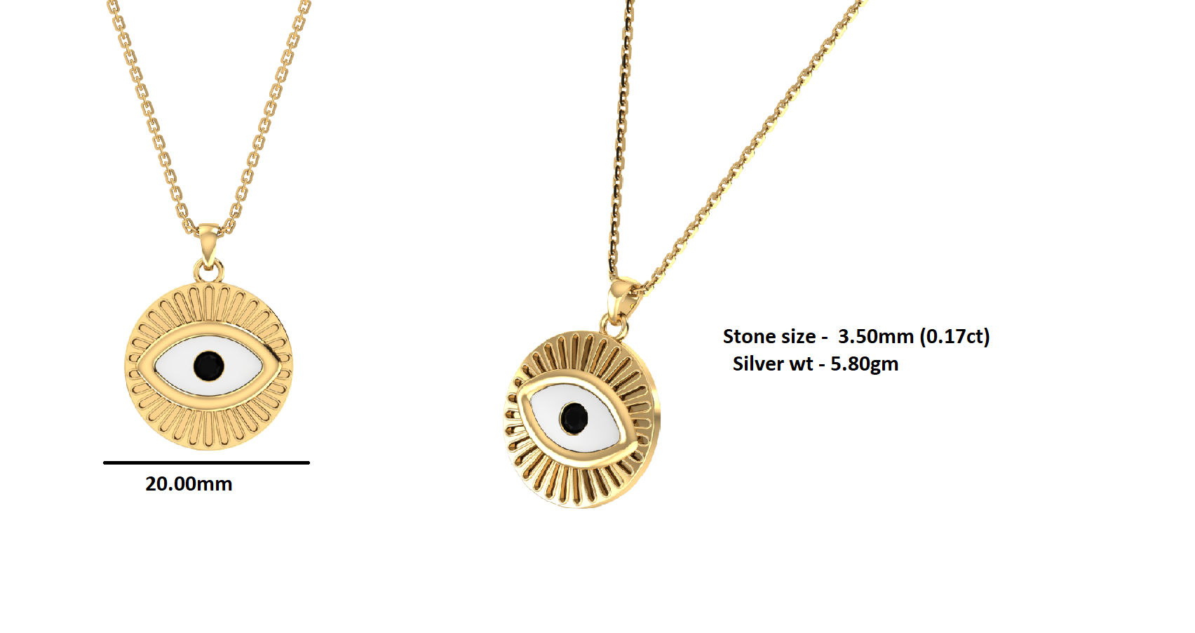 RKC 0.17 CT Enamel Evil Eye Pendant 925 Silver 14K Yellow Gold Plated Wt 5.80 GM Height 20.00 MM