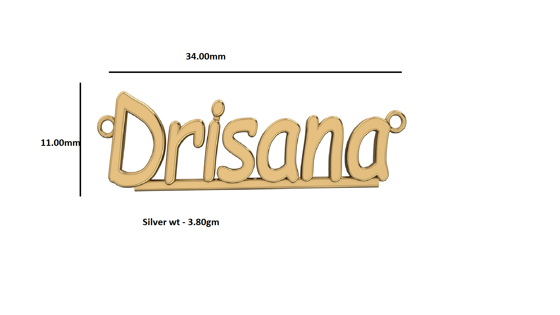 RKC Pendentif nom personnalisé unisexe en argent 925 plaqué or rose 14 carats poids 3,80 g hauteur 11,00 mm