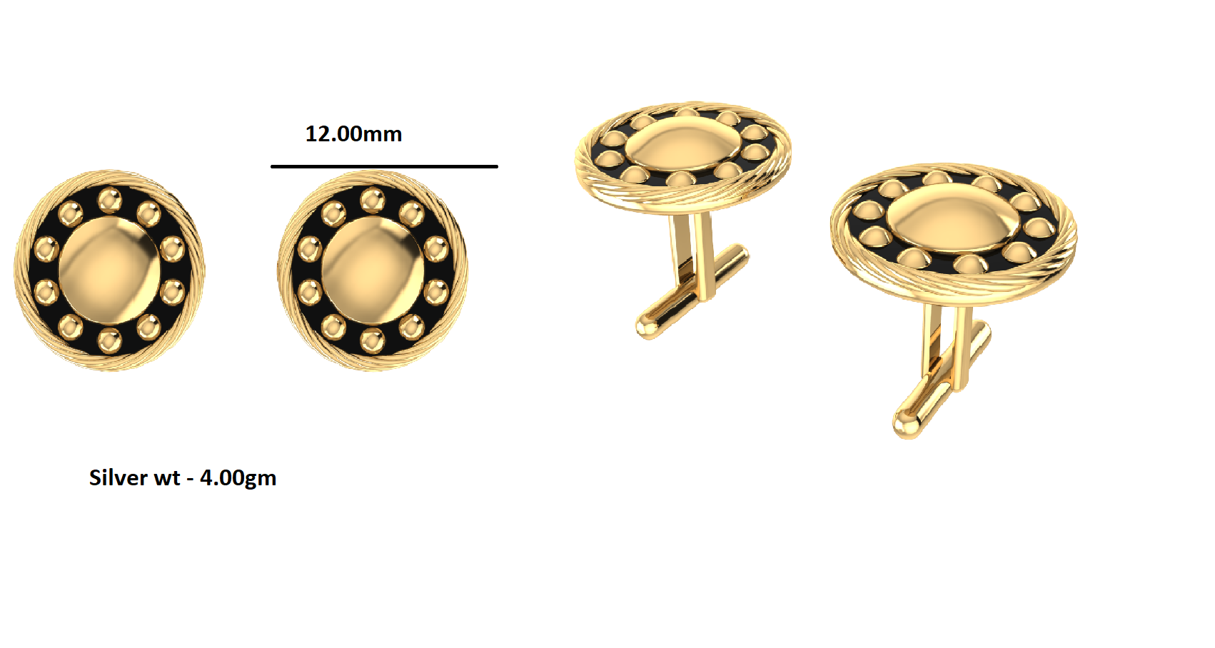 RKC 925 Sterling Silver Enamel Cufflinks 14K Yellow Gold Plated Product Wt 4.00 gm