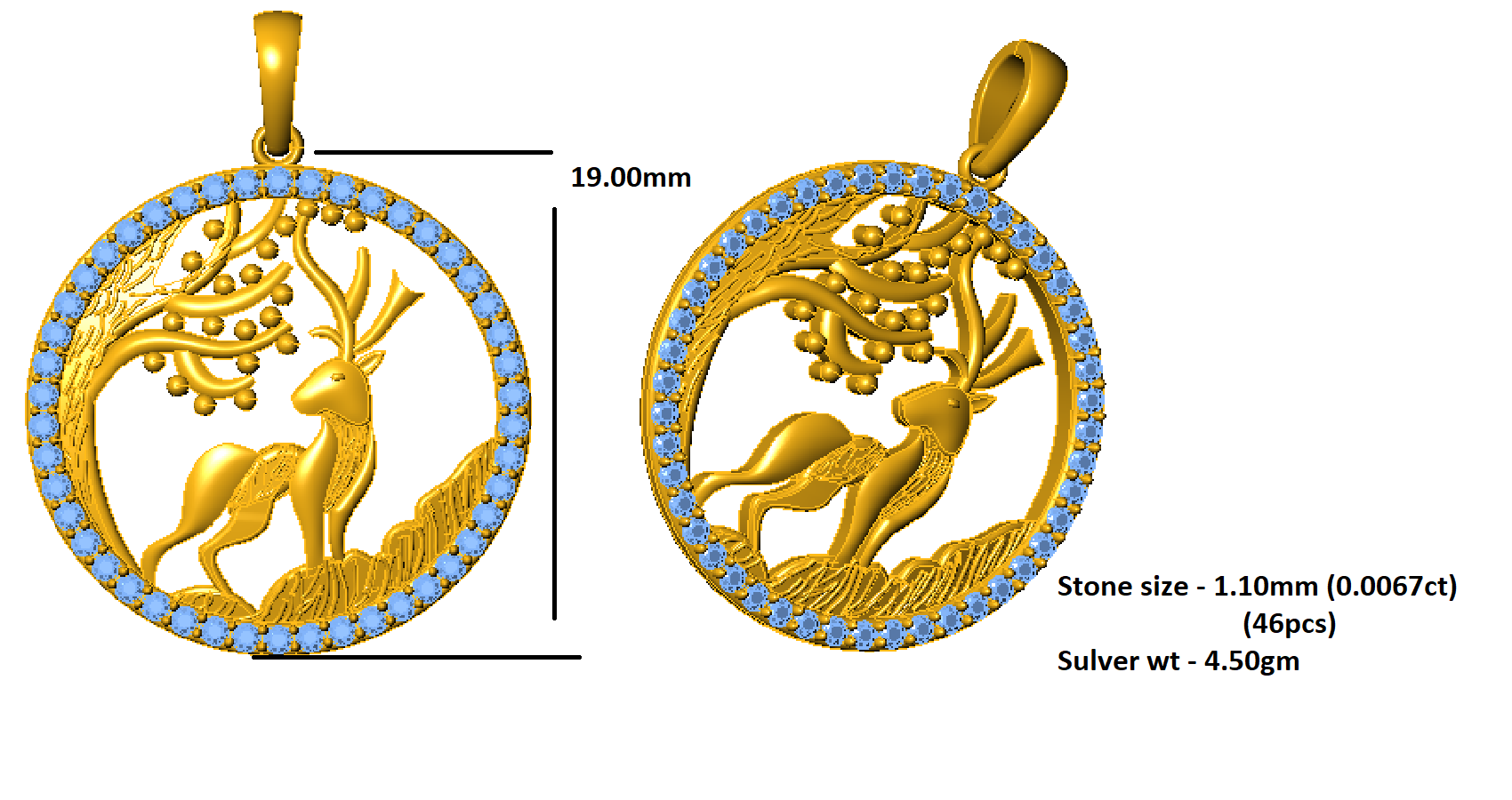 RKC 0.30Ct Moissanite Charm Pendant 925 Silver Jewelry 14K Rose Gold Plated Wt 4.50gm Height 19mm