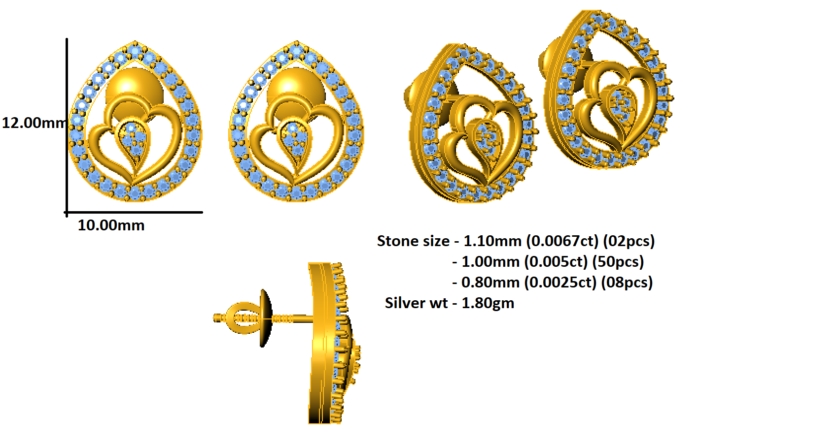 RKC стерлингового срэбра 925 пробы ў форме ліста Жаночыя штодзённыя завушніцы-гваздзікі 14k Rose over Product Вага 1,80 GM Вышыня 12,00 мм