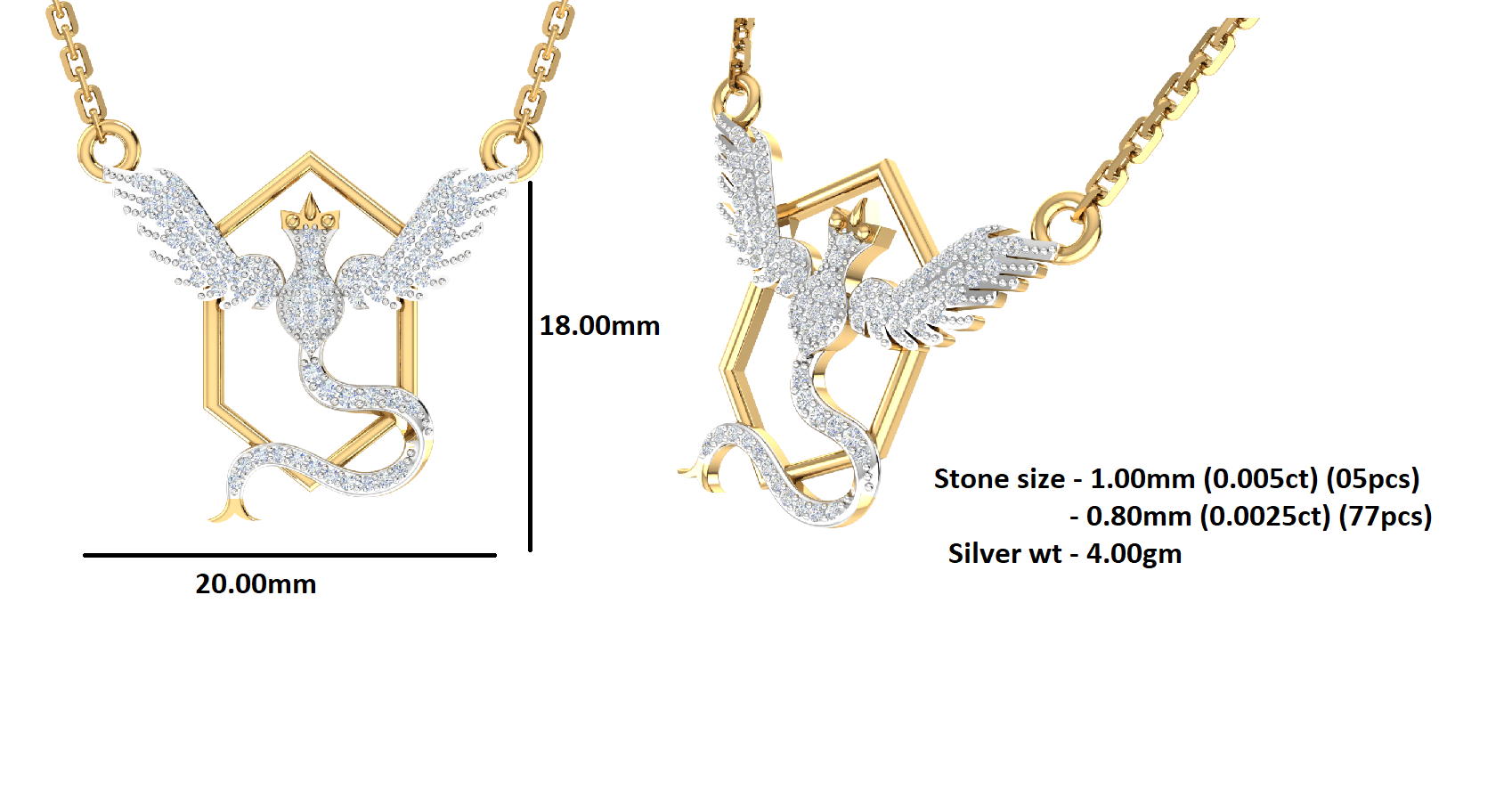 RKC 2.1 CT Moissanite Charm Necklace 925 Silver 14k Yellow gold Plated Product Weight 4.00 GM Height 18.00 MM