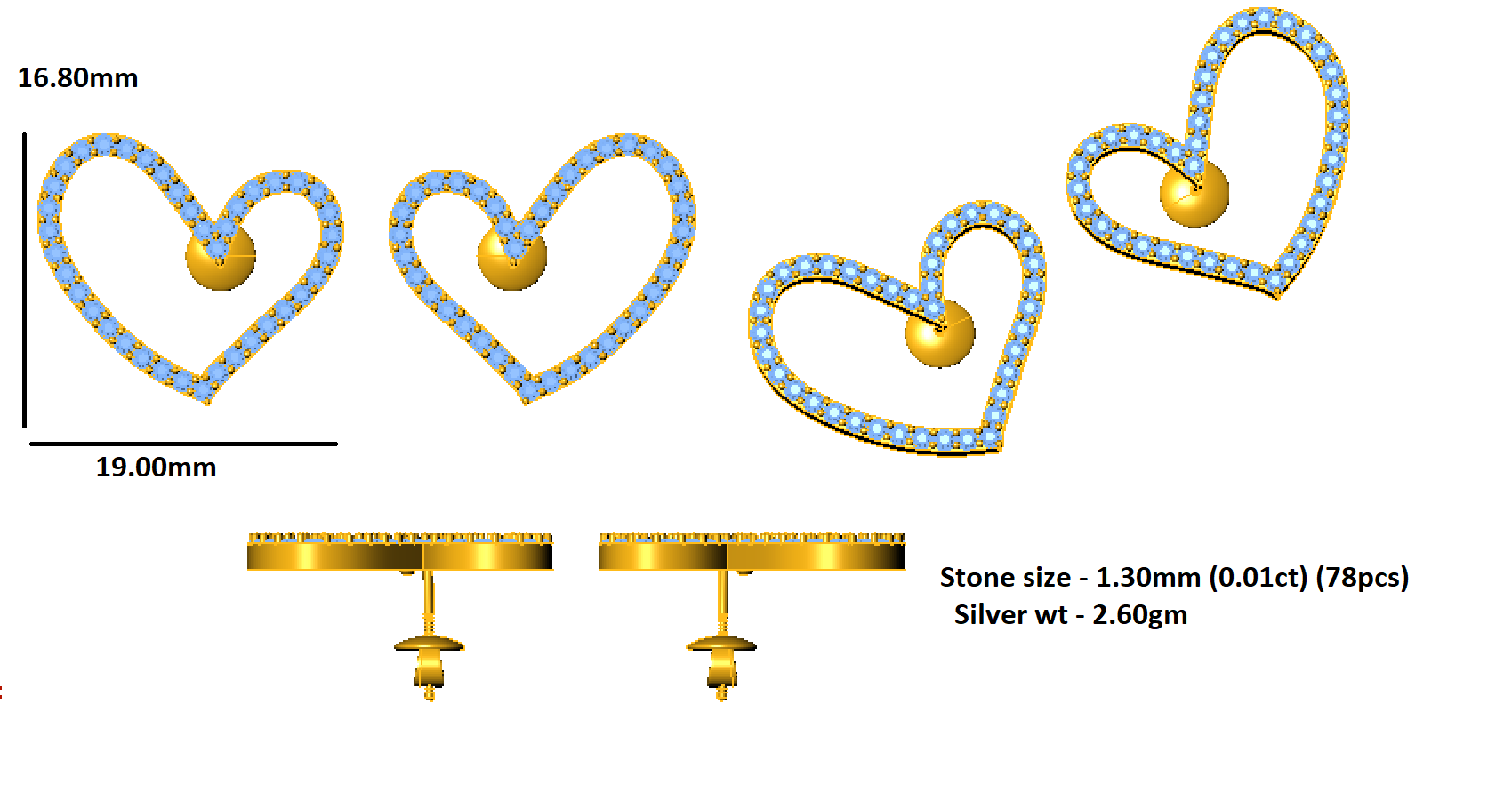 RKC 925 સ્ટર્લિંગ સિલ્વર હાર્ટ શેપ વુમન એરિંગ 14k યલો ઓવર પ્રોડક્ટ Wt 2.60 GM ઊંચાઈ 16.80 MM