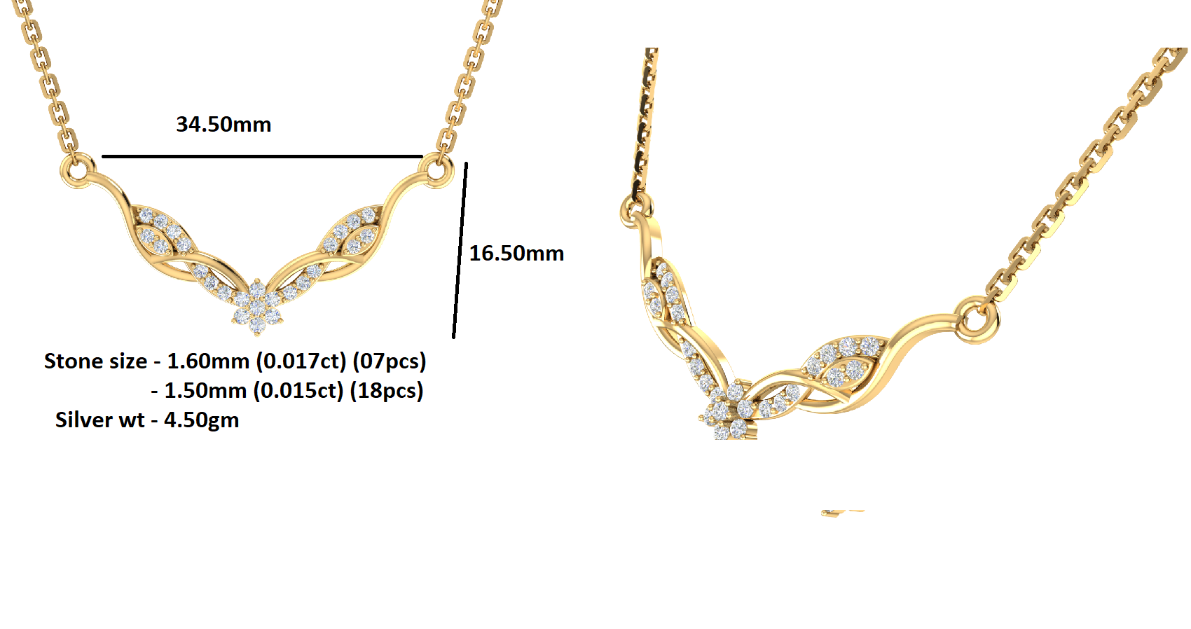 RKC 2.4 CT Charming Moissanite Necklace 925 Silver 14k Yellow gold Plated Product Weight 4.50 GM Height 16.50 MM