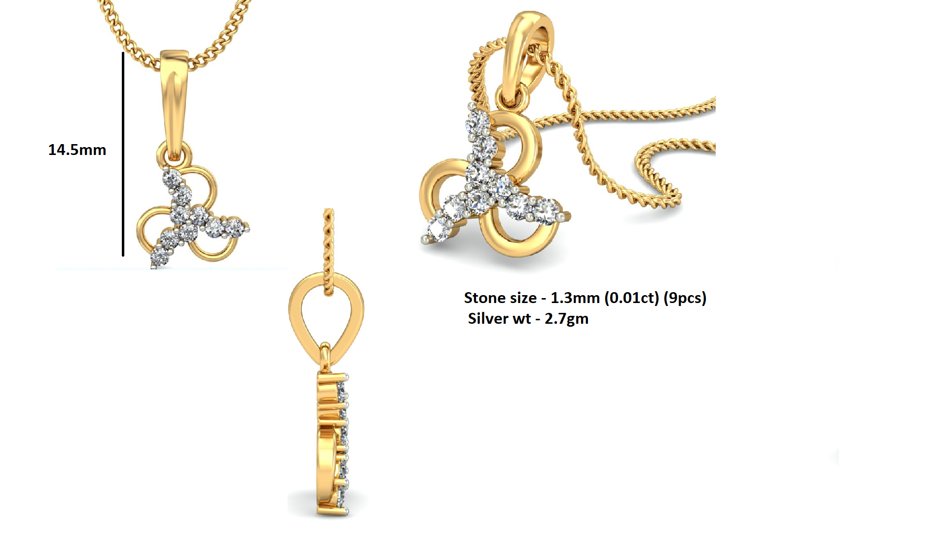 RKC ফুলের আকৃতির 0.09Ct ময়সানাইট বার্ষিকী উপহারের দুল 14K হলুদ সোনার প্রলেপযুক্ত Wt 2.7gm উচ্চতা 14.5mm