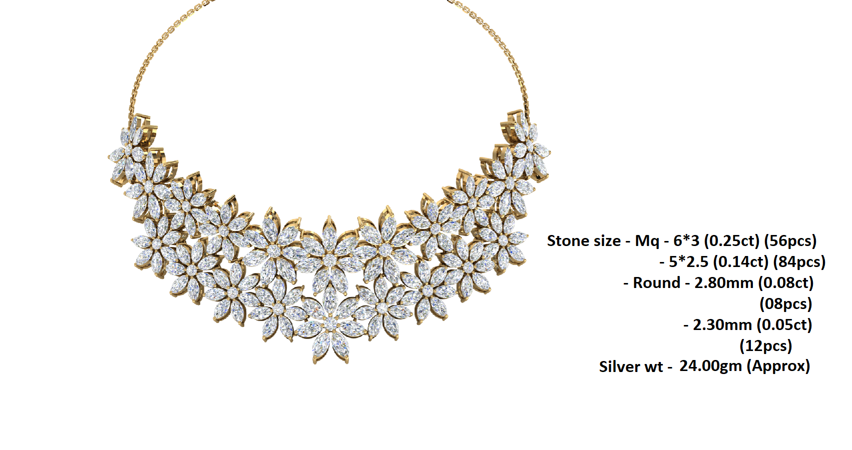 قلادة RKC 27 قيراط لحفلات الزفاف الساحرة 925 فضة مطلية بالذهب الوردي عيار 14 وزن المنتج 24.00 جم