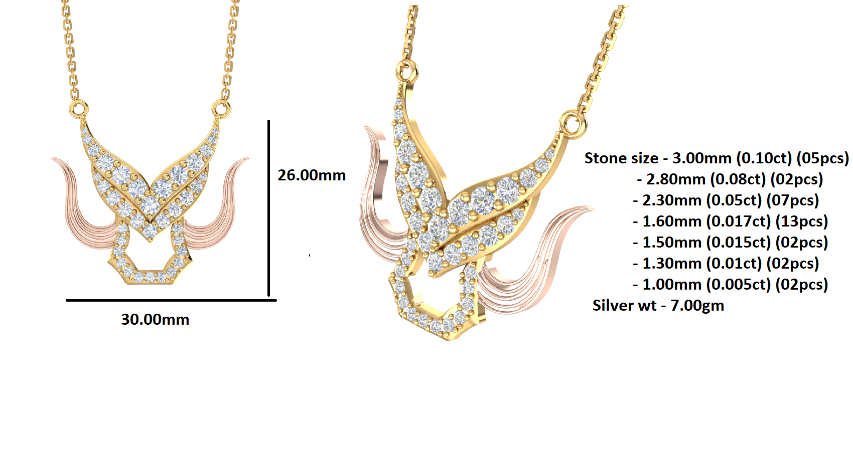 Γοητευτικό κολιέ RKC 2.73Ct Moissanite 925 Ασήμι 14 καρατίων Κίτρινο επιχρυσωμένο Βάρος προϊόντος 7.00gm Ύψος 26.00mm