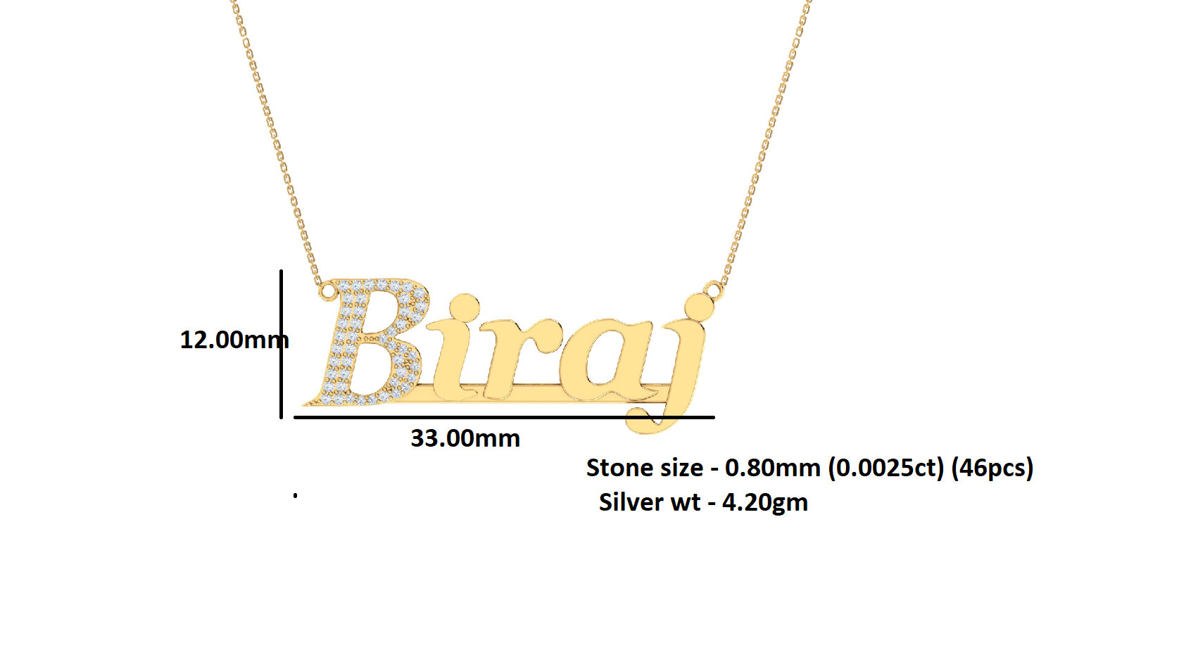 RKC Customize Initial Name Moissanite Pendant Necklace 14k Yellow Gold Plated Weight 4.2 gm