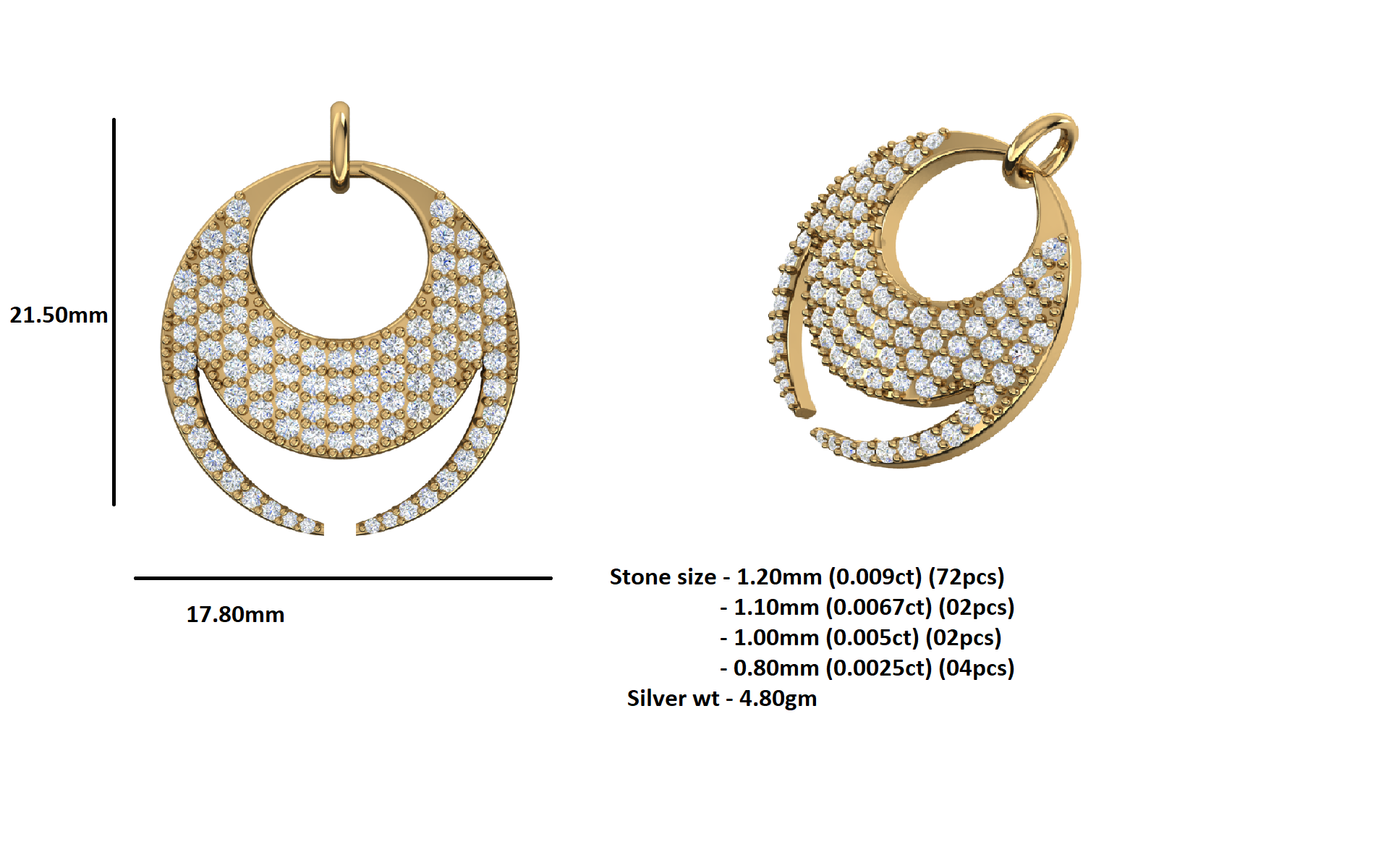 RKC 0.68Ct 모이사나이트 참 펜던트 925 실버 주얼리 14K 로즈 골드 도금 중량 4.80gm 높이 21.50mm